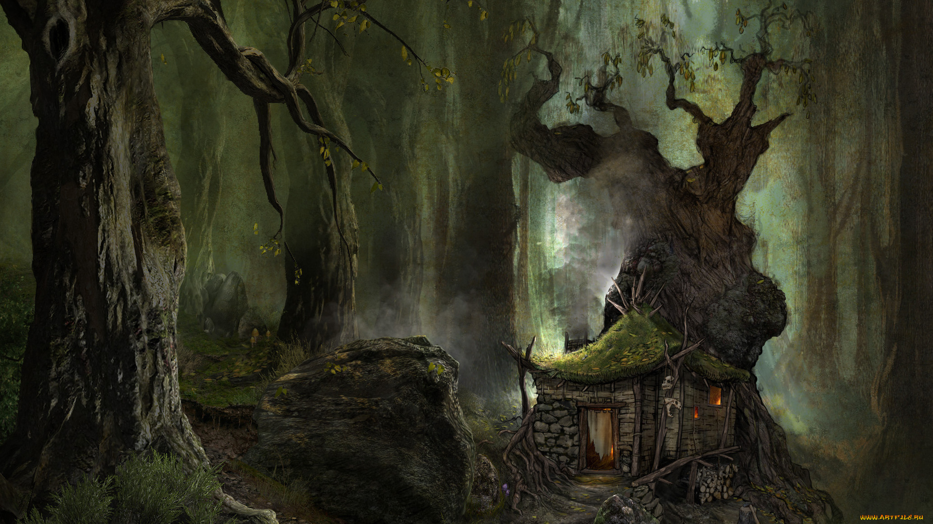 arcania, , gothic, 4, видео, игры, gothic, 4, , ancaria, лес, зелень, домики, пейзаж