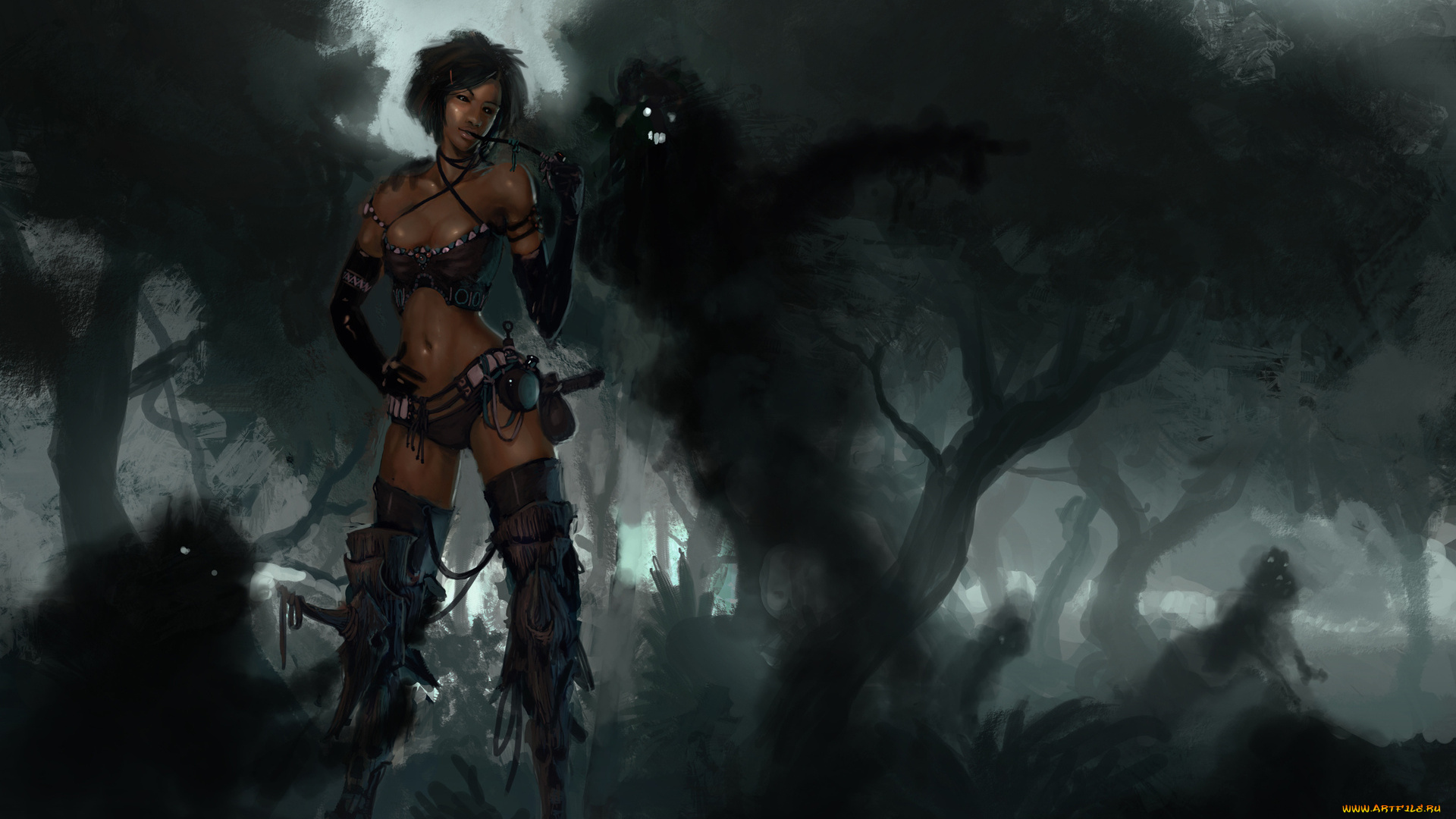 фэнтези, красавицы, и, чудовища, туман, девушка, тень