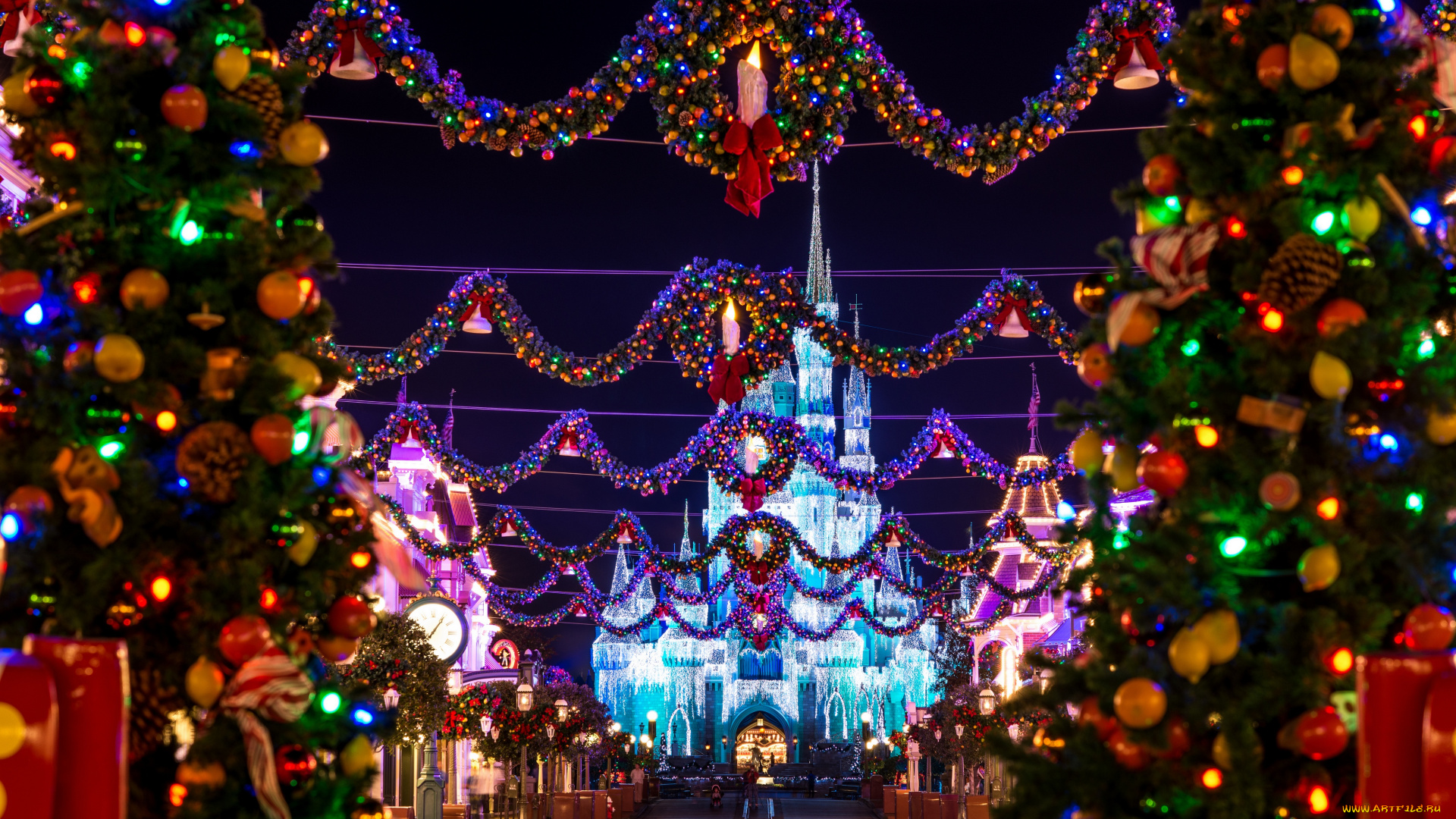 праздничные, новогодние, пейзажи, волшебное, королевство, парк, замок