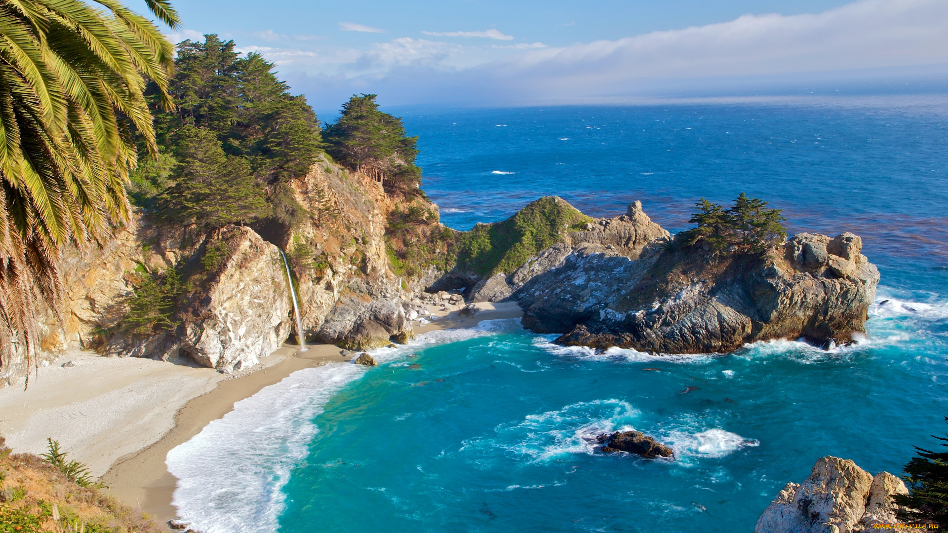 природа, побережье, водопад