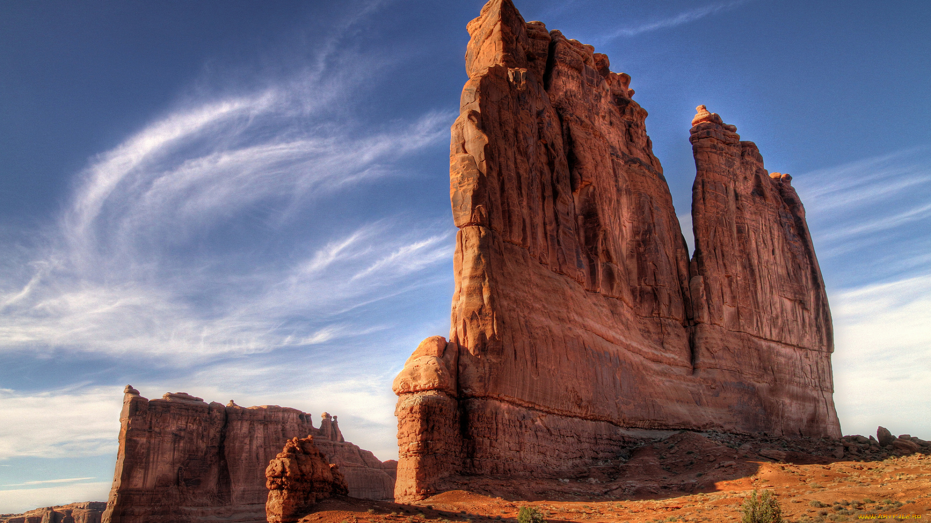 природа, пустыни, пустыня, красные, скалы, облака