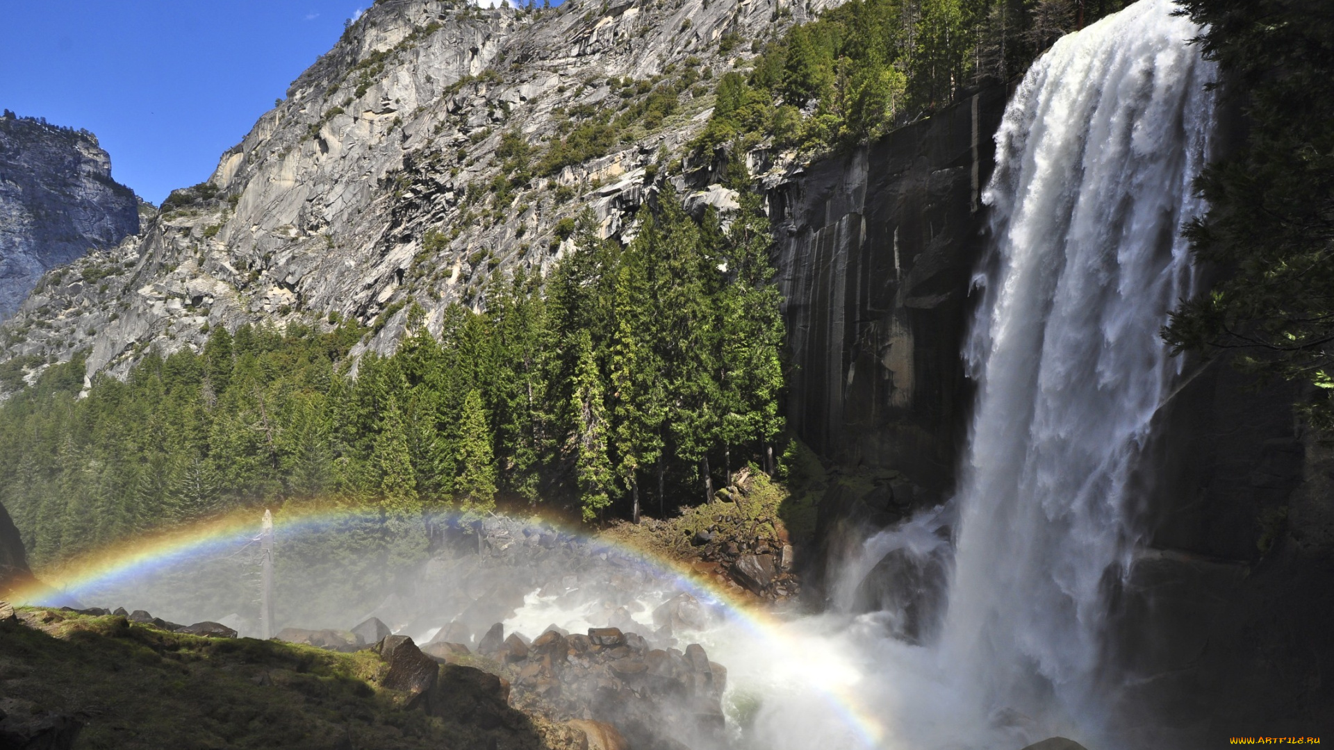 природа, радуга, водопад