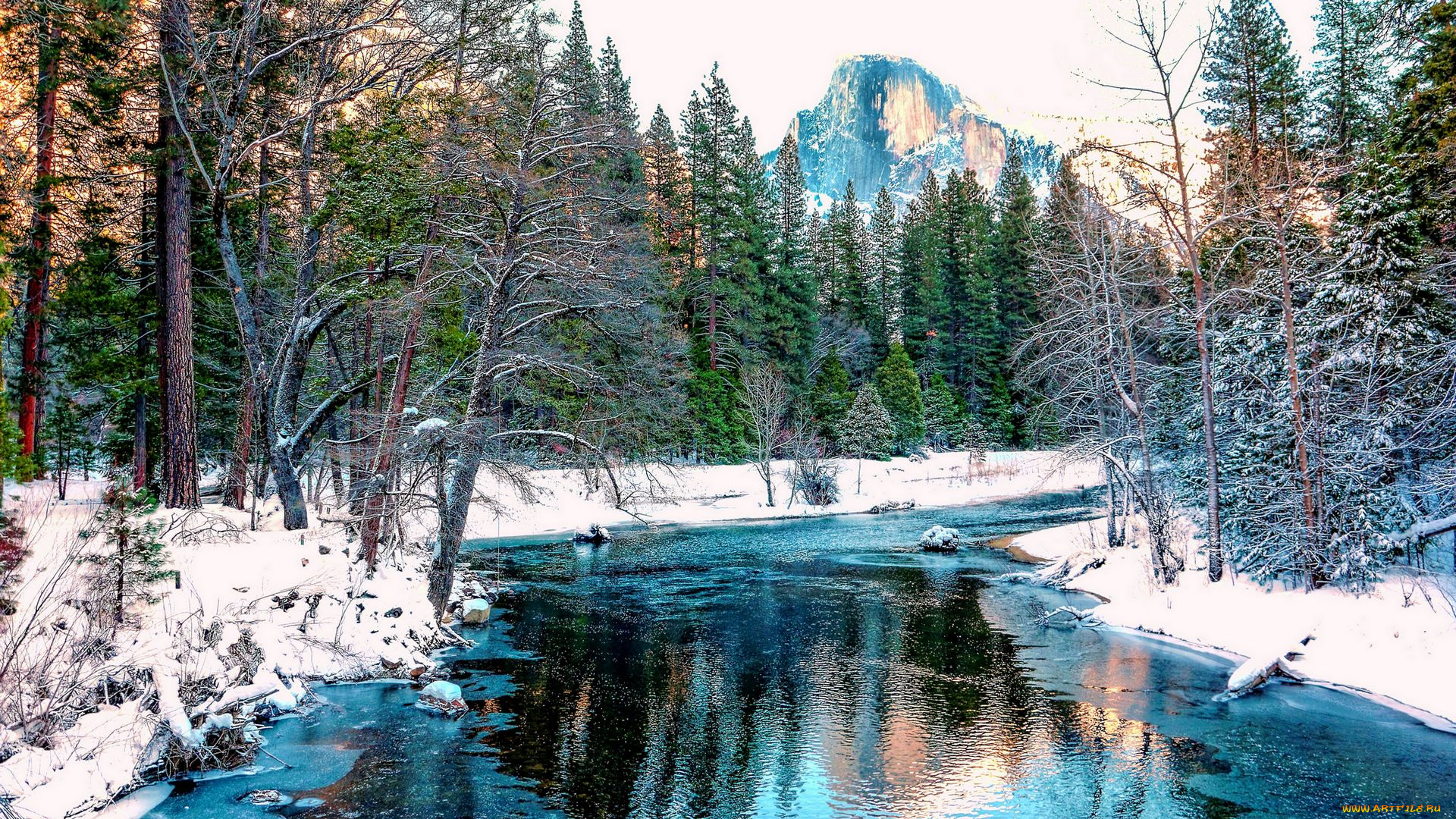 природа, реки, озера, река, yosemite, деревья, пейзаж