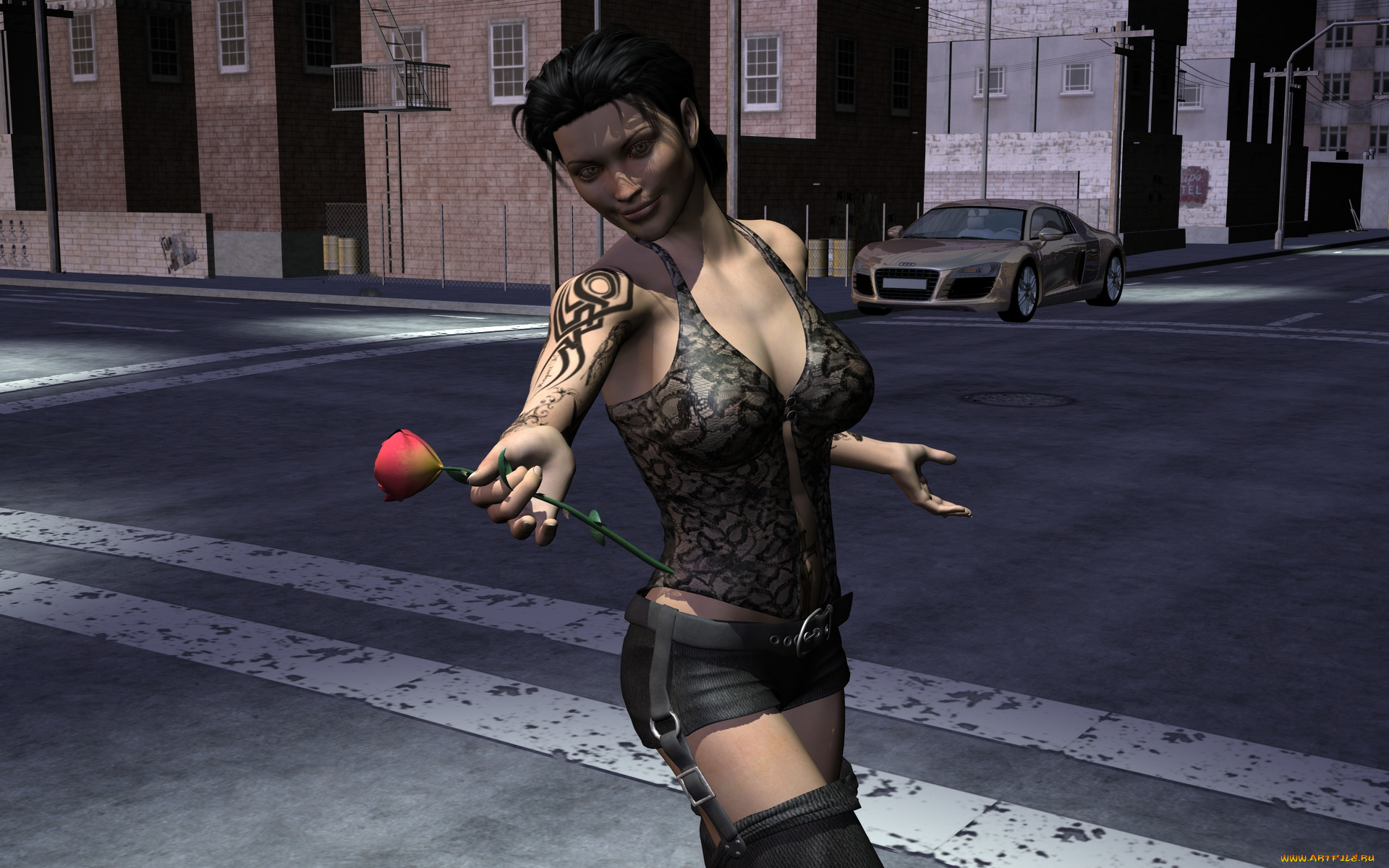 3д, графика, people, , люди, роза, девушка