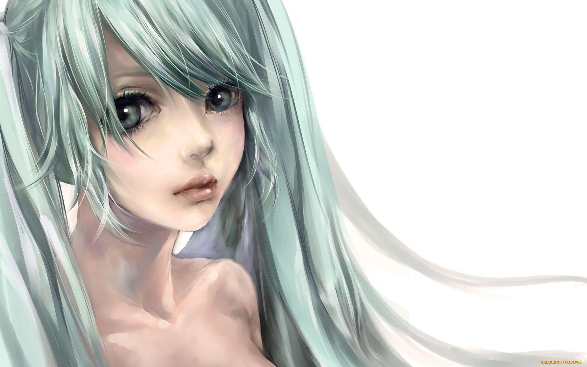 аниме, vocaloid, девушка, волосы, лицо