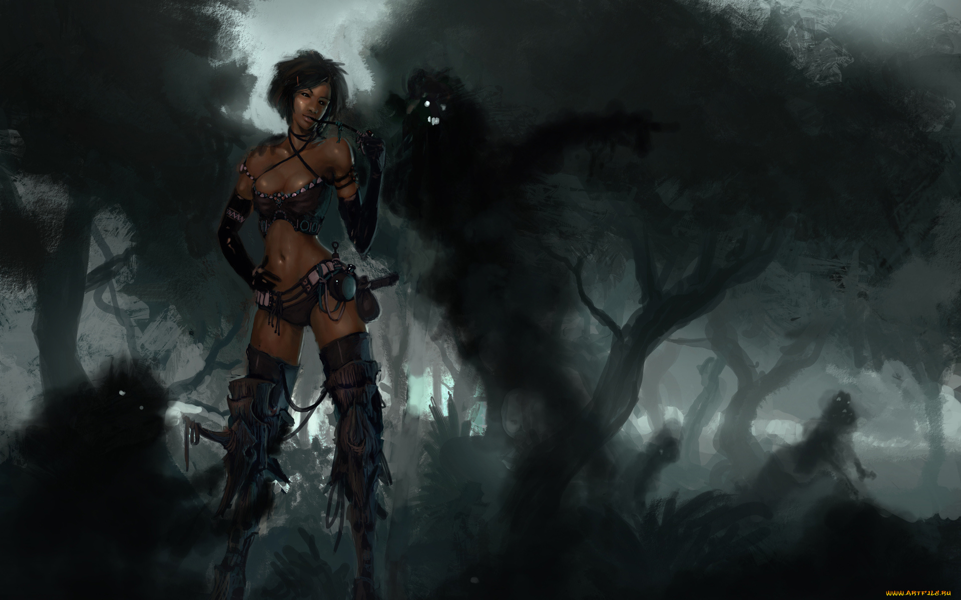 фэнтези, красавицы, и, чудовища, туман, девушка, тень