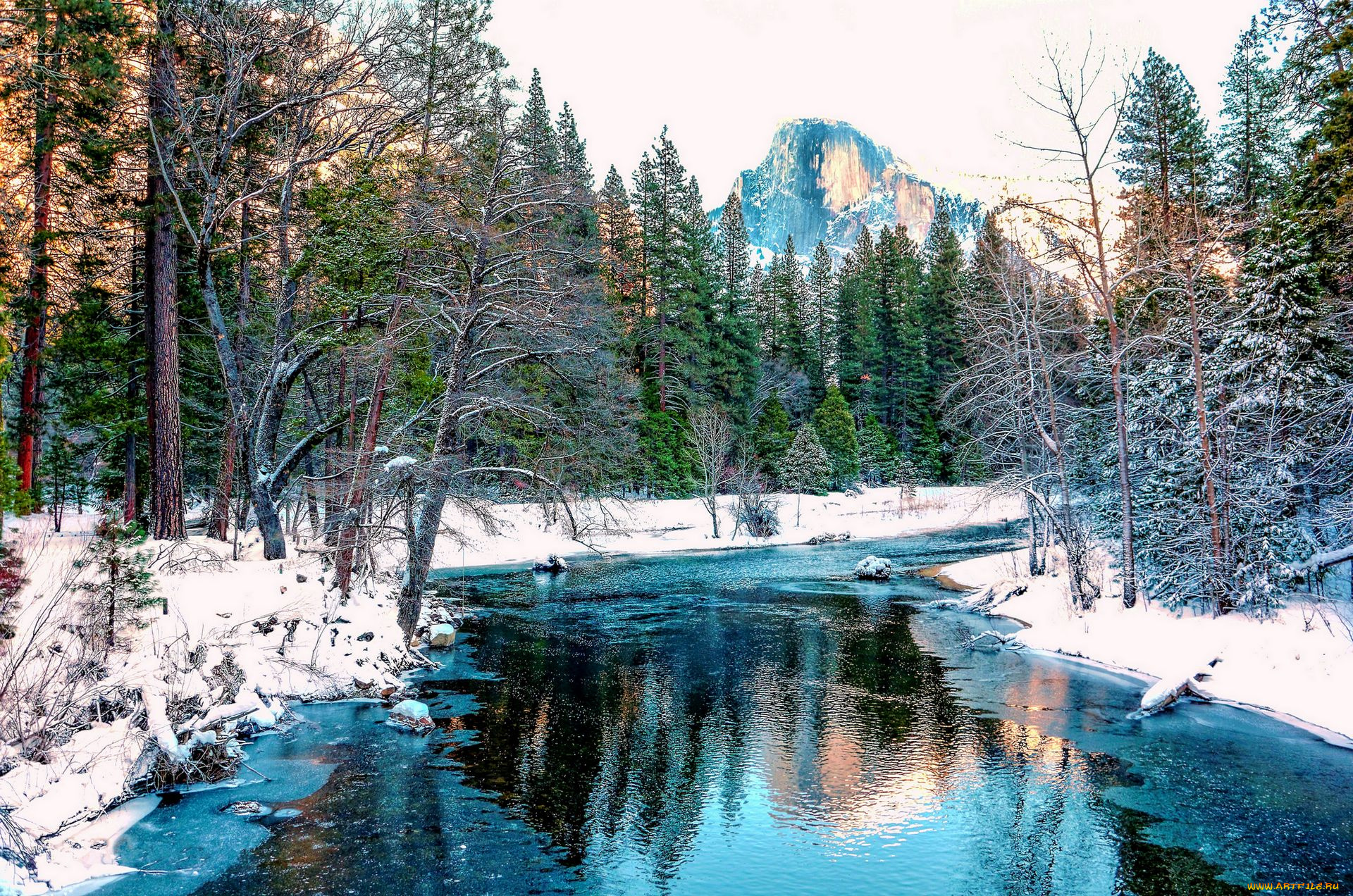 природа, реки, озера, река, yosemite, деревья, пейзаж