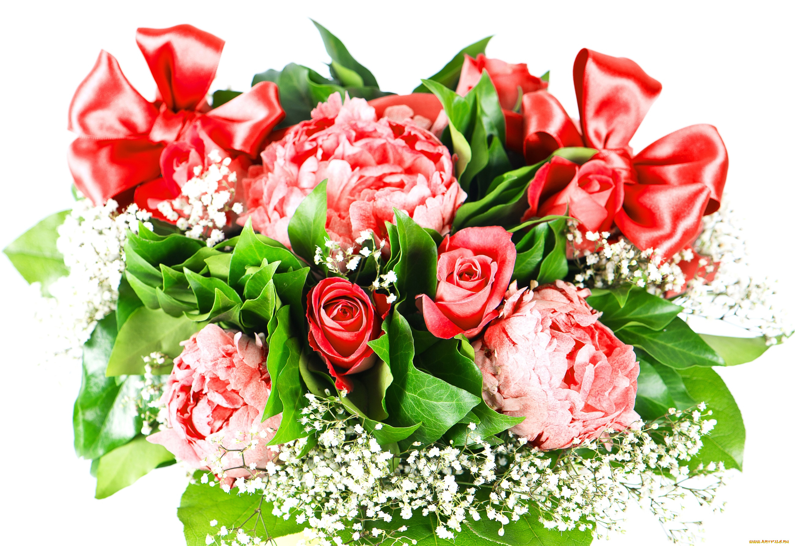 цветы, букеты, , композиции, гипсофила, розы, пионы