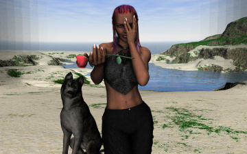 Картинка 3д+графика people+ люди собака роза девушка