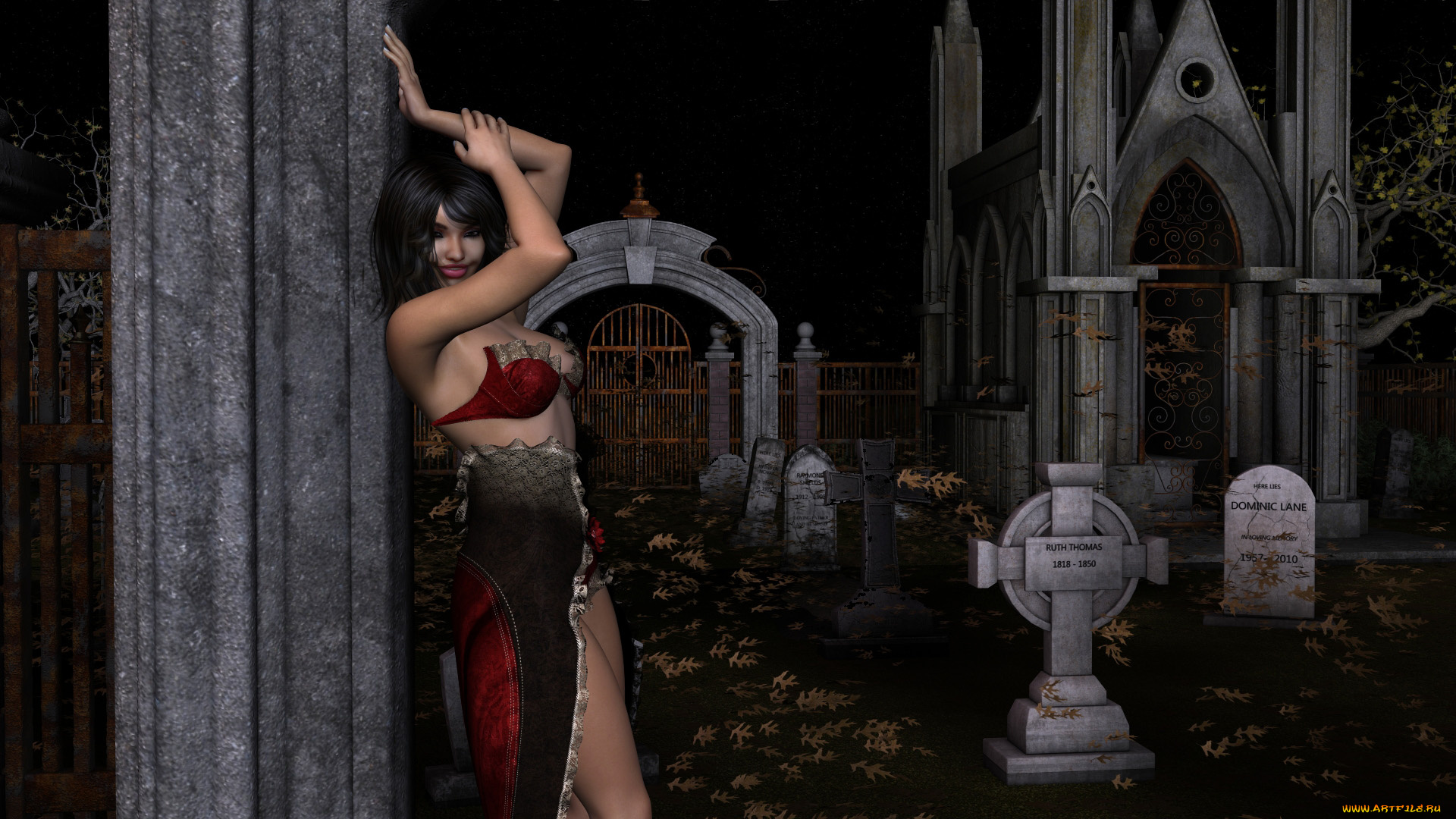 3д, графика, фантазия, , fantasy, кресты, девушка, взгляд, фон