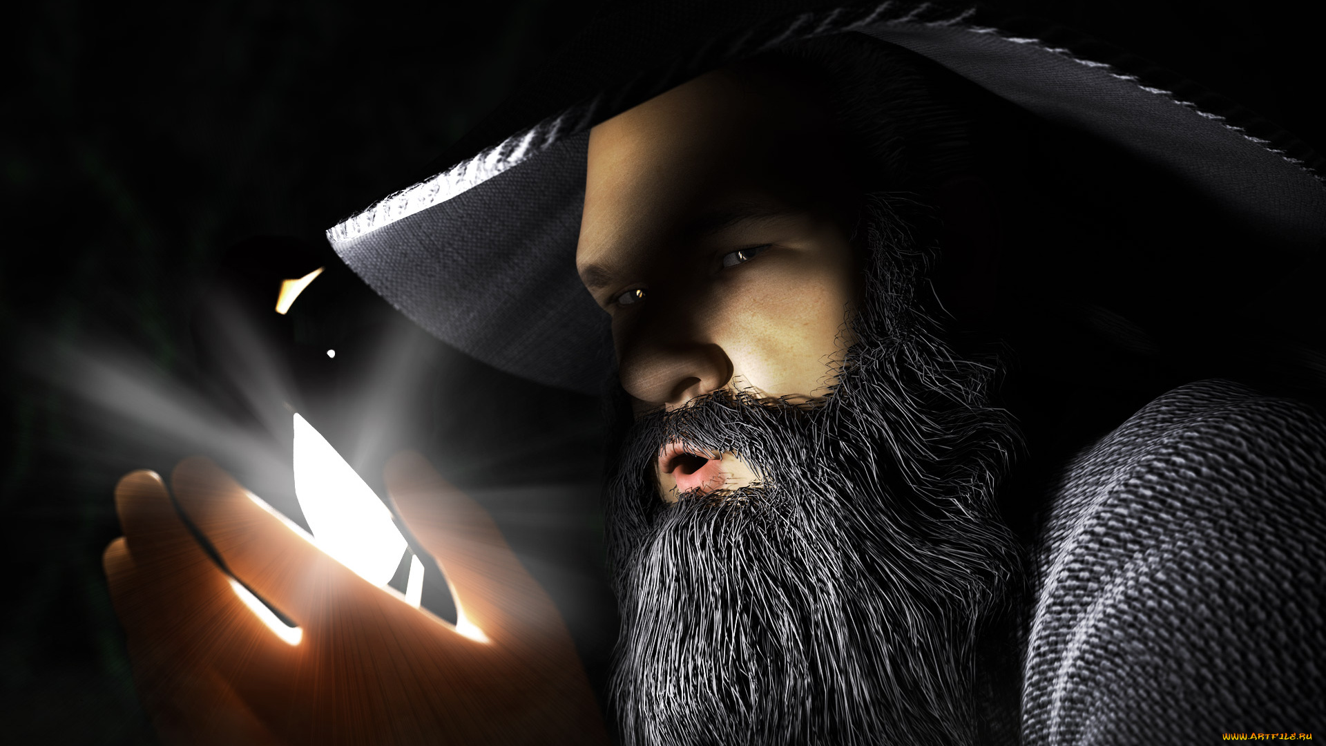 3д, графика, фантазия, , fantasy, мужчина, свет, шляпа, борода