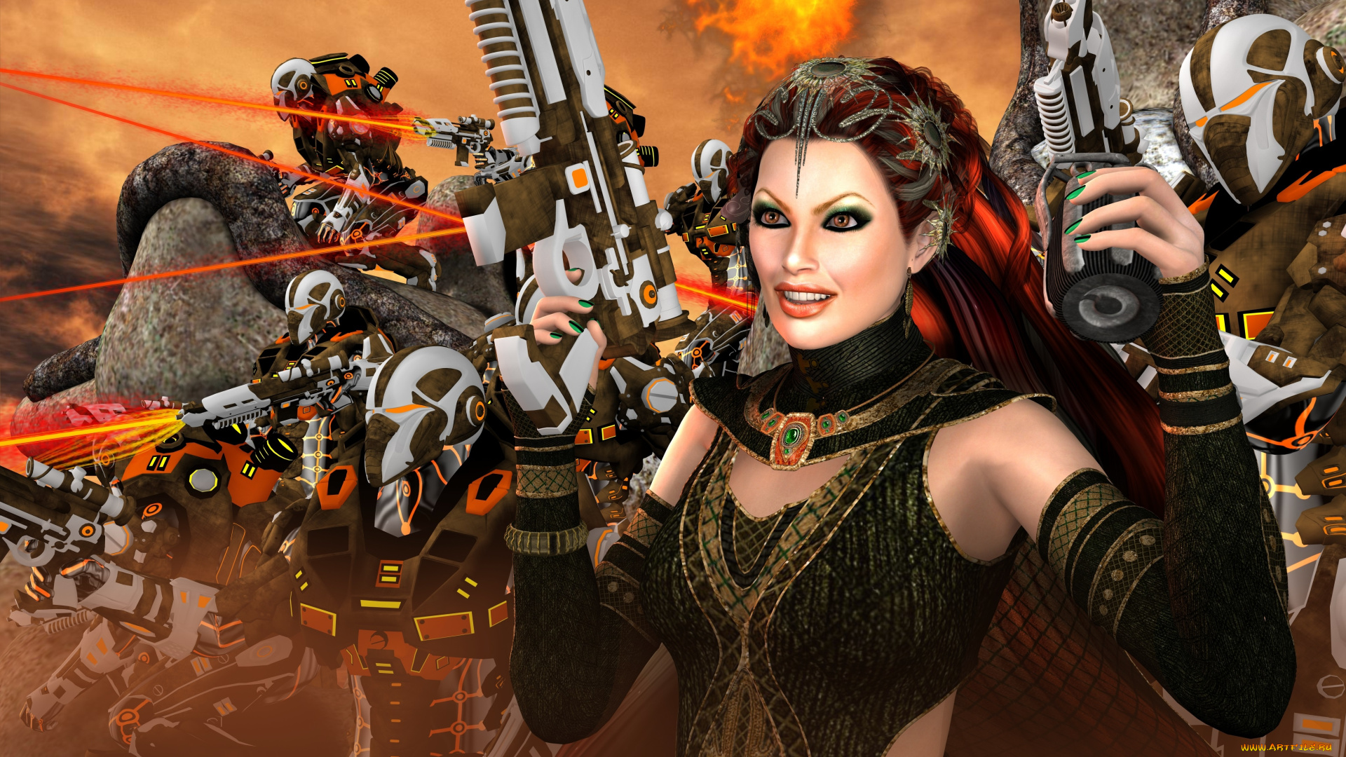 3д, графика, фантазия, , fantasy, оружие, фон, взгляд, девушка