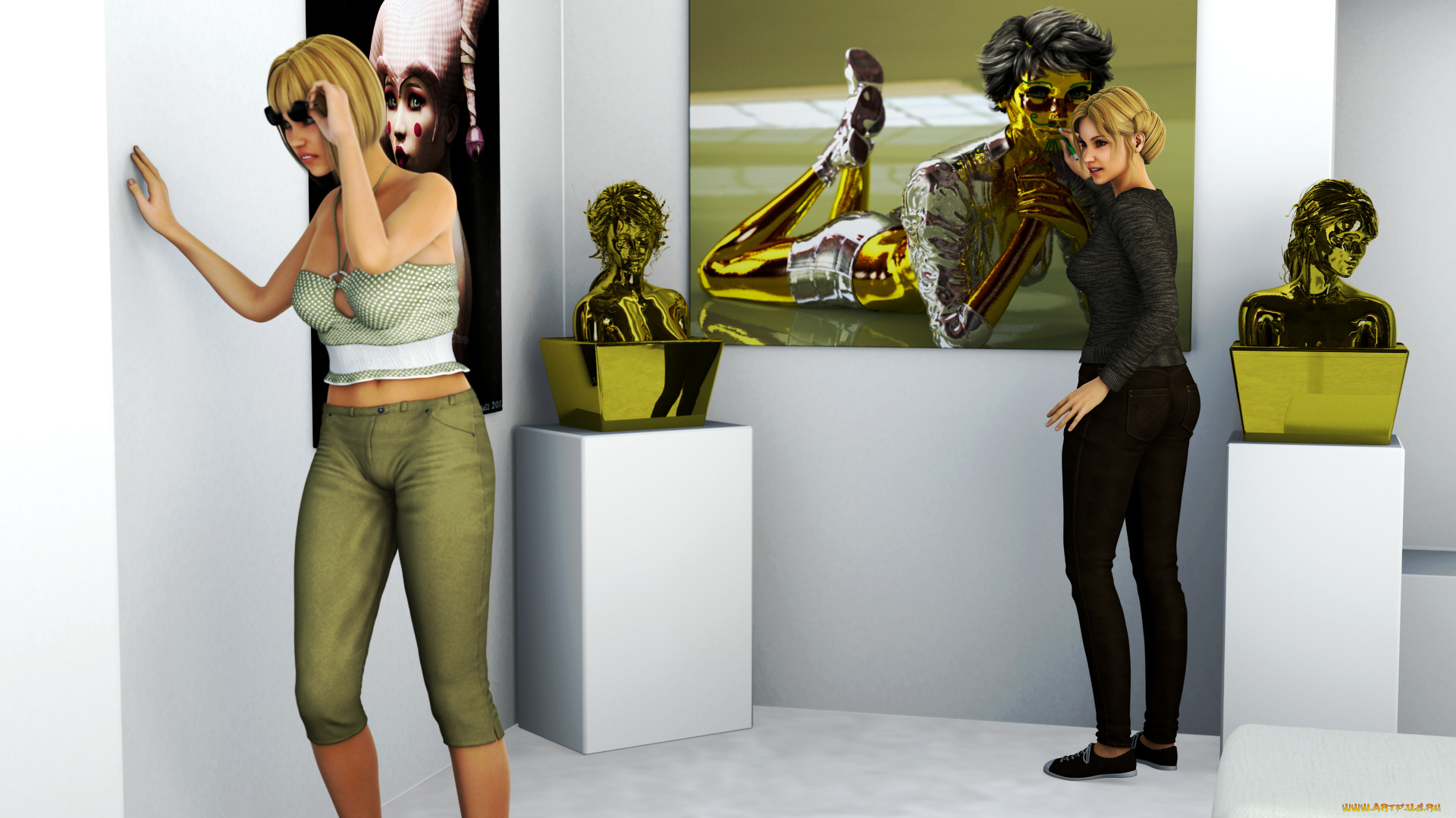 3д, графика, люди, , people, картины, девушки, взгляд, фон, комната, тумбочка