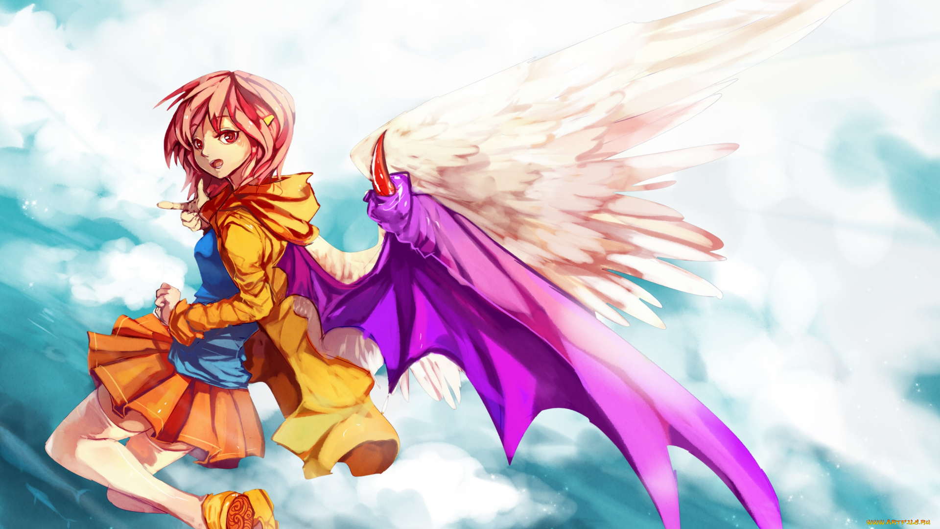 аниме, ангелы, , демоны, ангел, девушка, небо, крылья