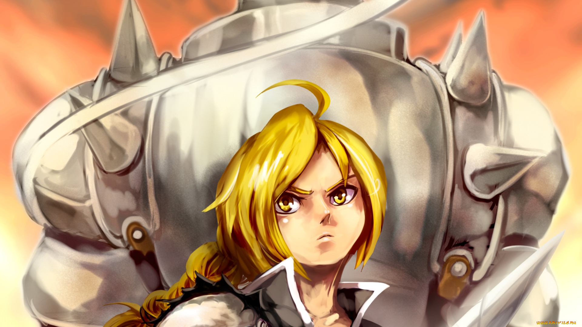 аниме, fullmetal, alchemist, взгляд, лезвие, блондин, парень, арт