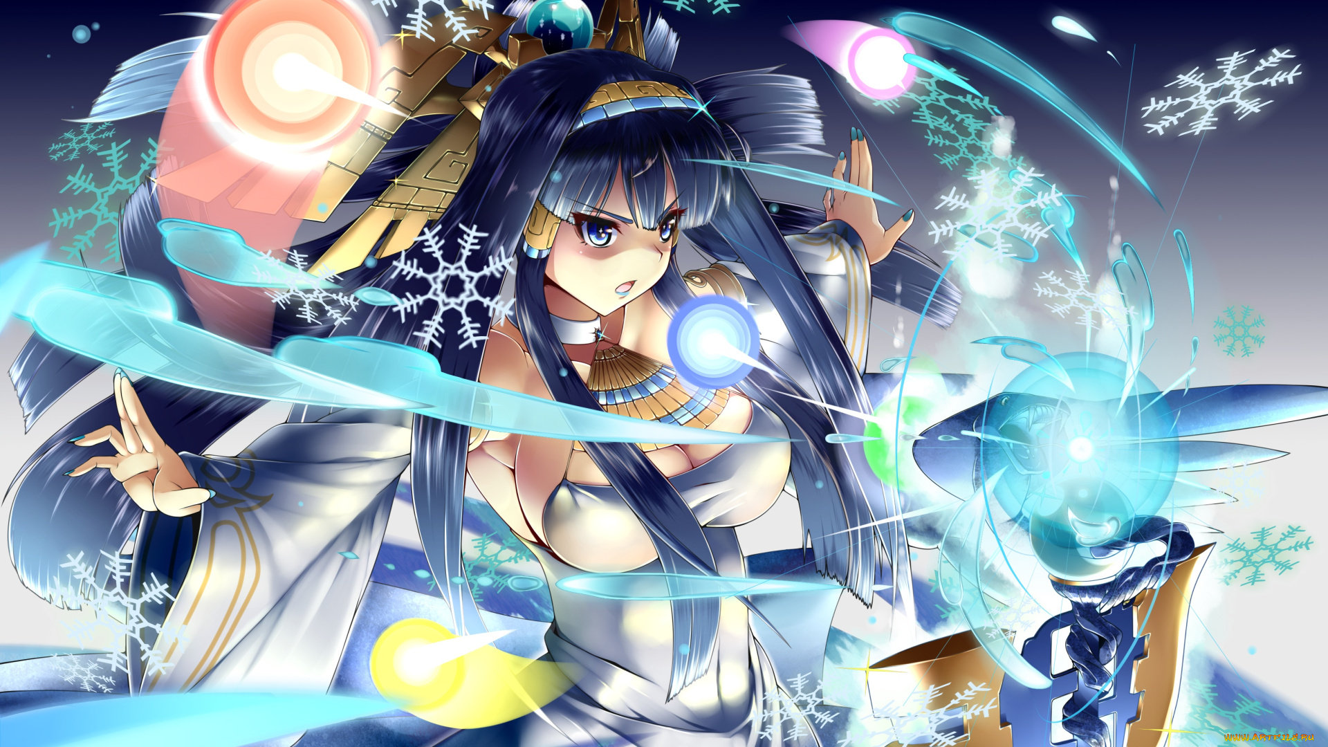 аниме, магия, , колдовство, , halloween, gen'ei, no, hasha, kagiyama, снежинки, девушка, арт