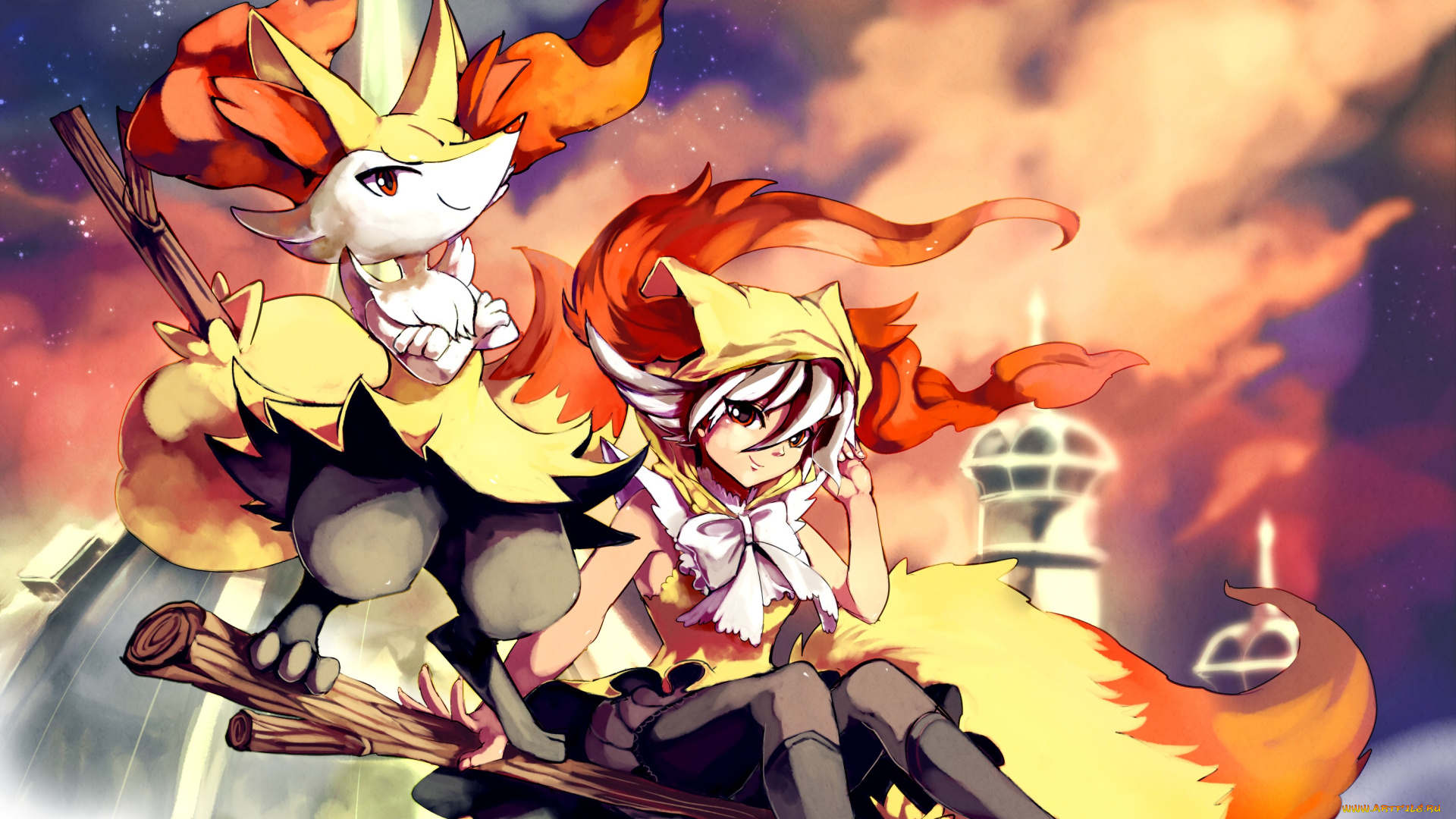 аниме, pokemon, арт, покемон, небо, девушка