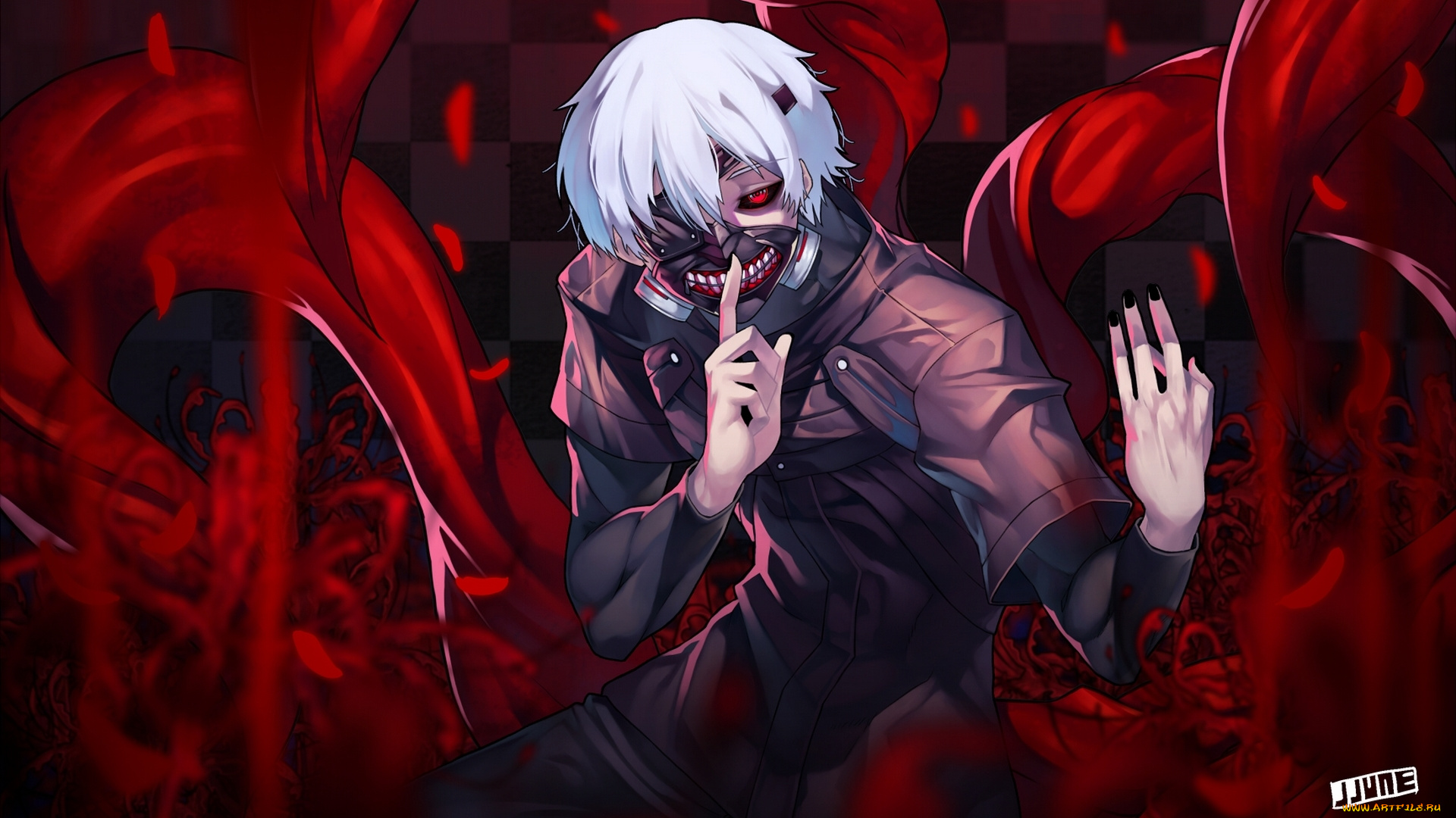 аниме, tokyo, ghoul, арт, парень, жест, kaneki, ken, tokyo, ghoul, токийский, гуль, jjune, маска