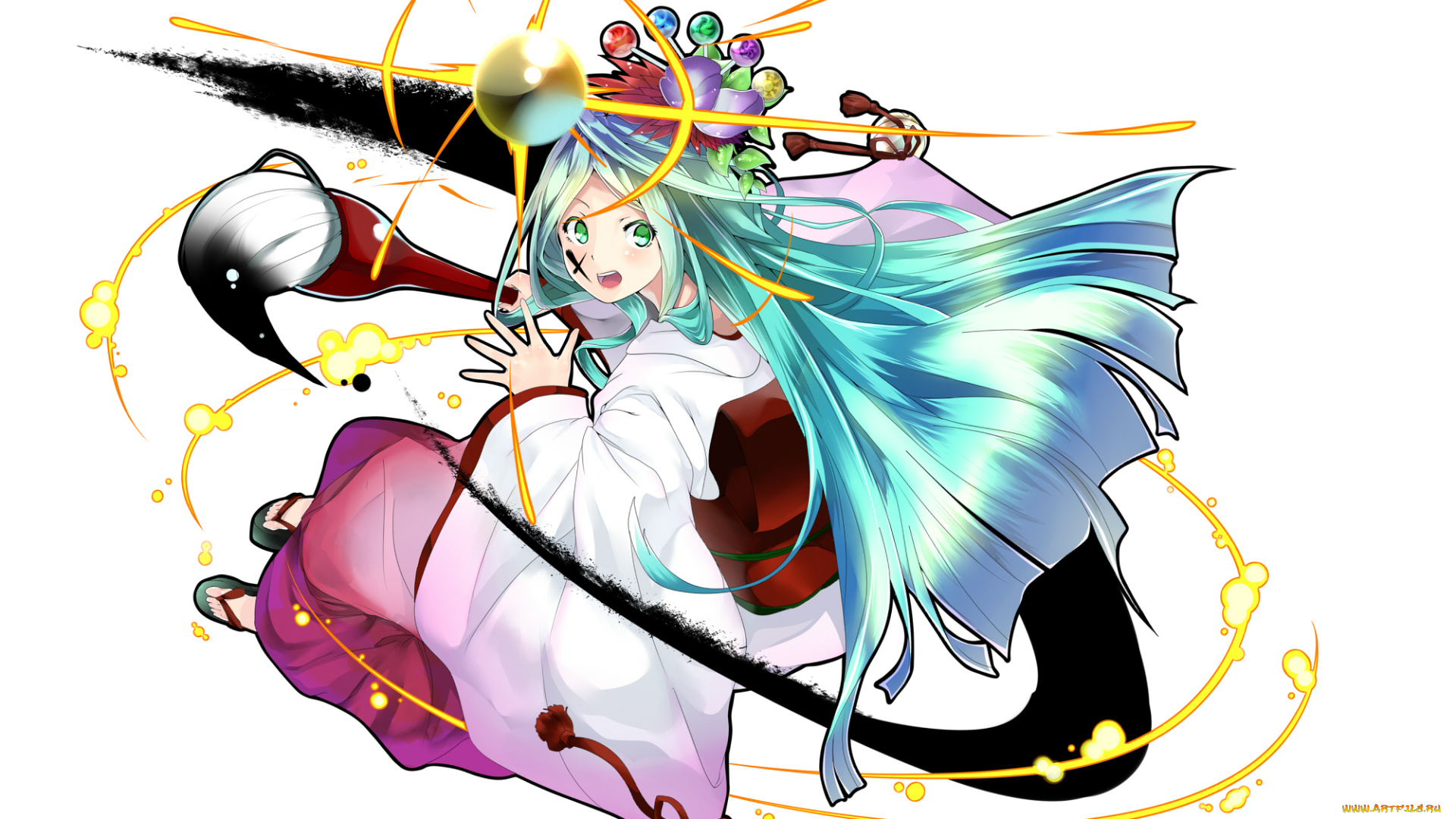 аниме, unknown, , другое, белый, фон, взгляд, краска, кисть, девушка, арт, gochiwa