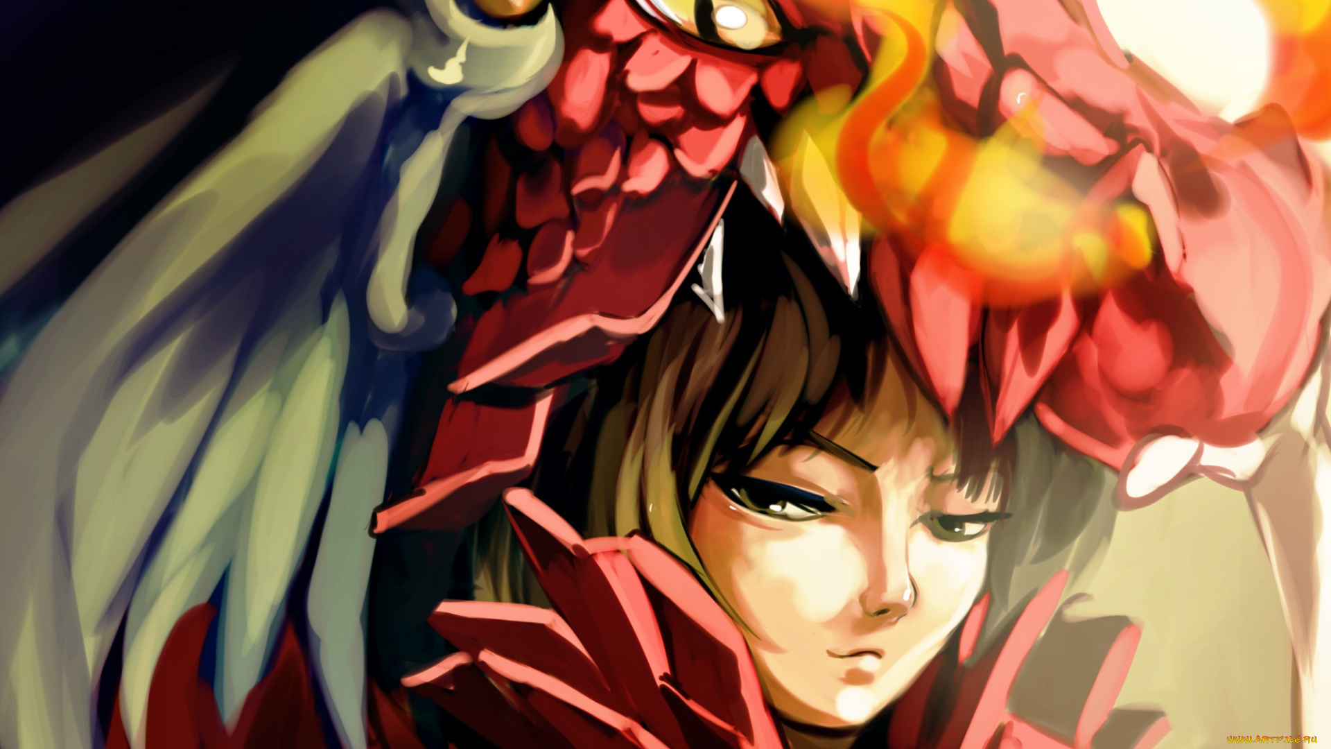 аниме, животные, , существа, глаз, дракон, девушка, портрет