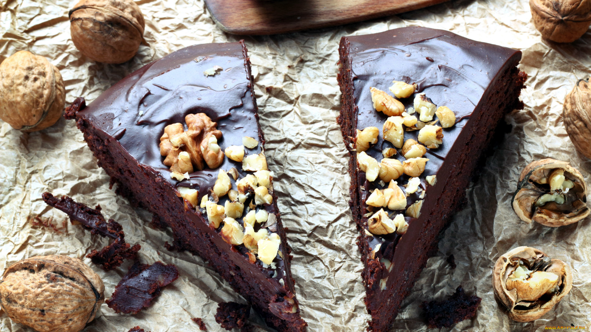 еда, торты, грецкие, шоколадный, торт, орехи