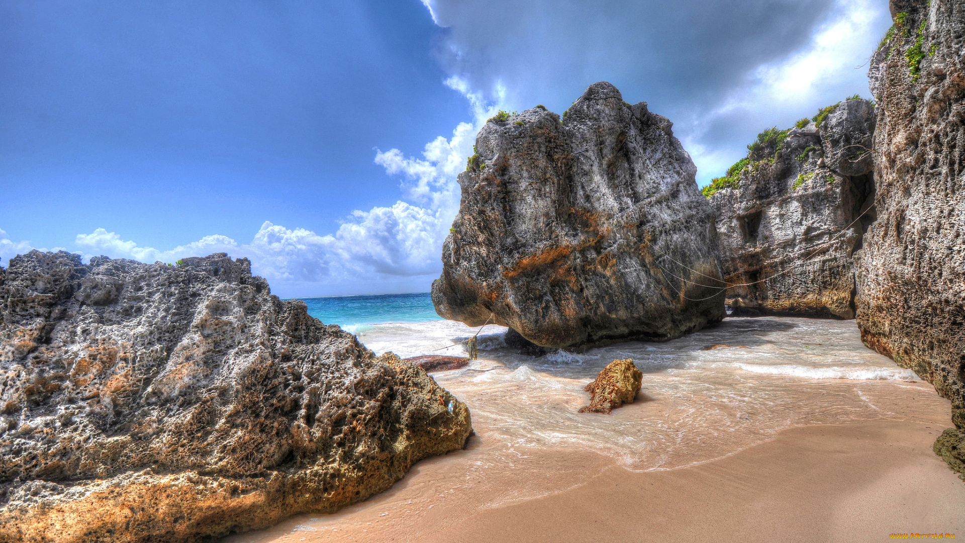 природа, побережье, пляж, скалы, океан