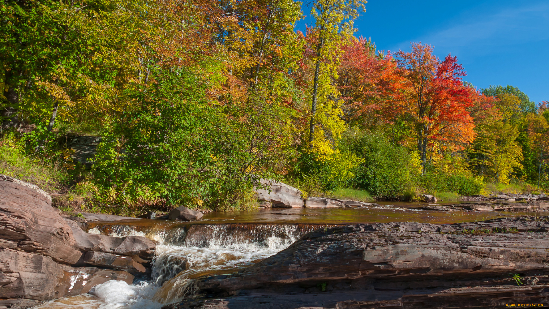 природа, реки, озера, небо, деревья, камни, скалы, река, лес, осень