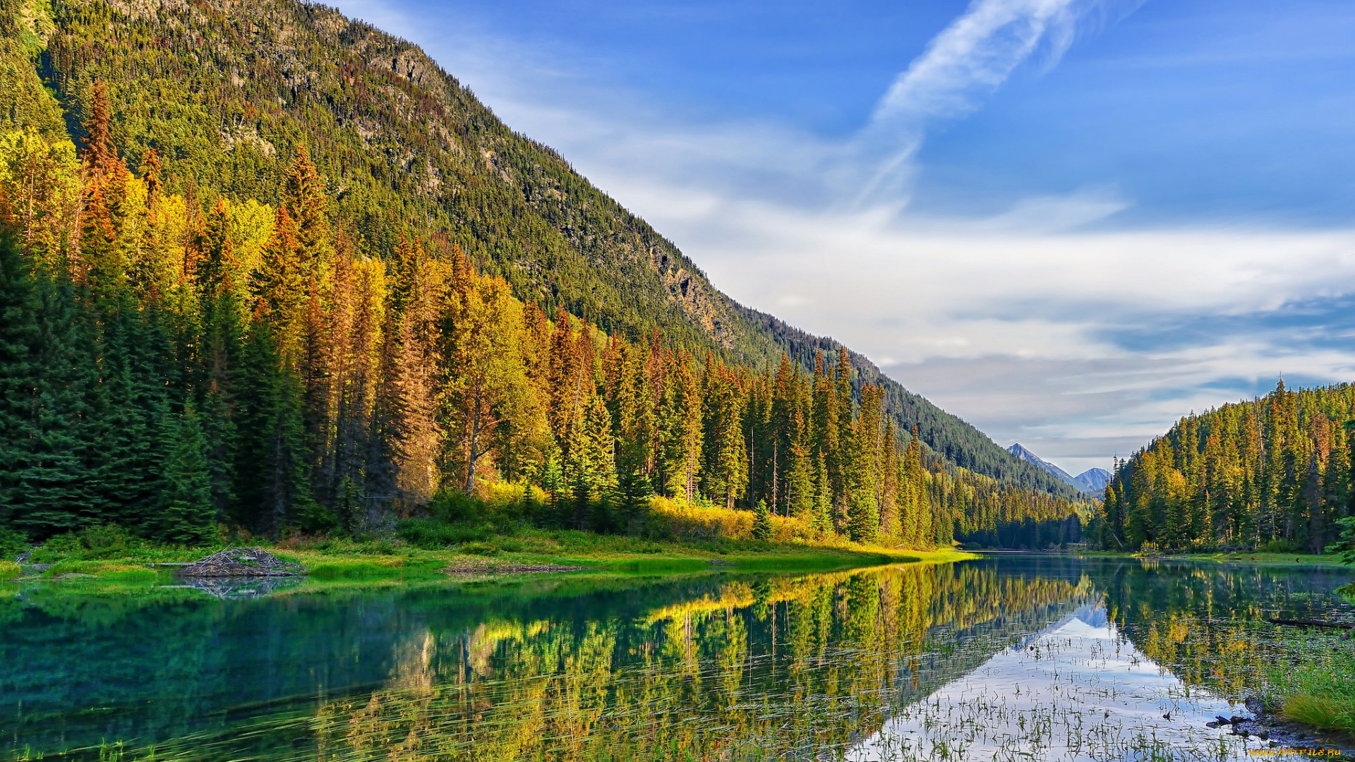 природа, реки, озера, озеро, деревья, лес, горы, лето, небо
