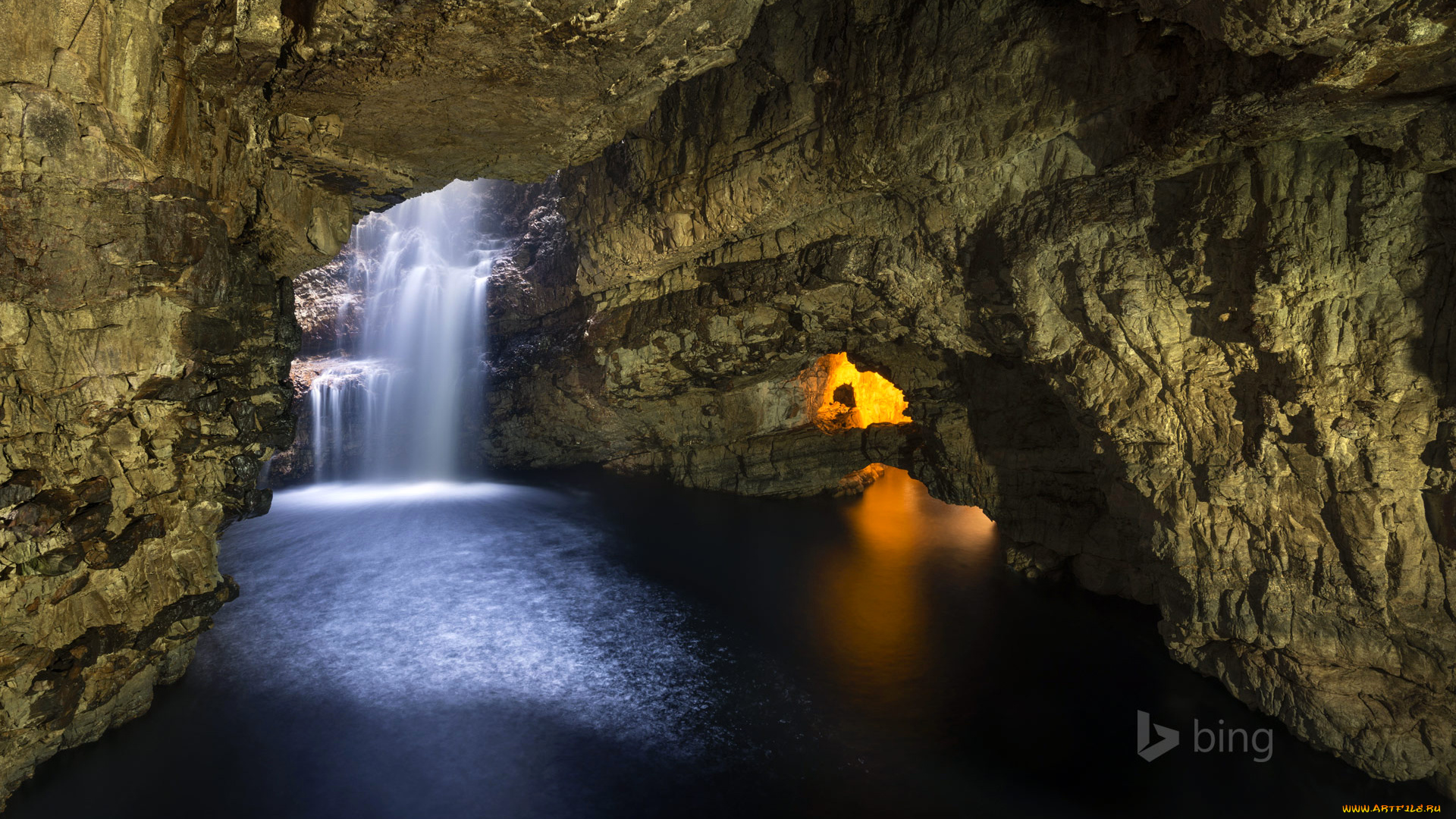 природа, водопады, свет, durness, smoo, cave, скалы, вода, грот, пещера, шотландия