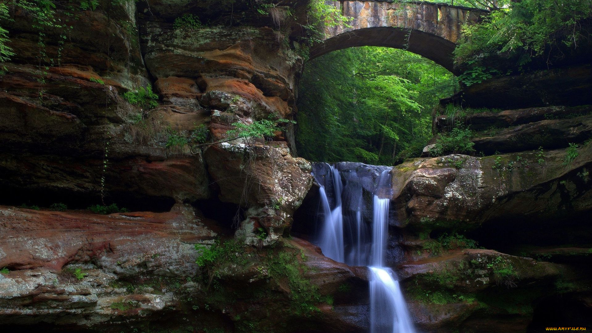 природа, водопады, виадук, поток, камни, скала