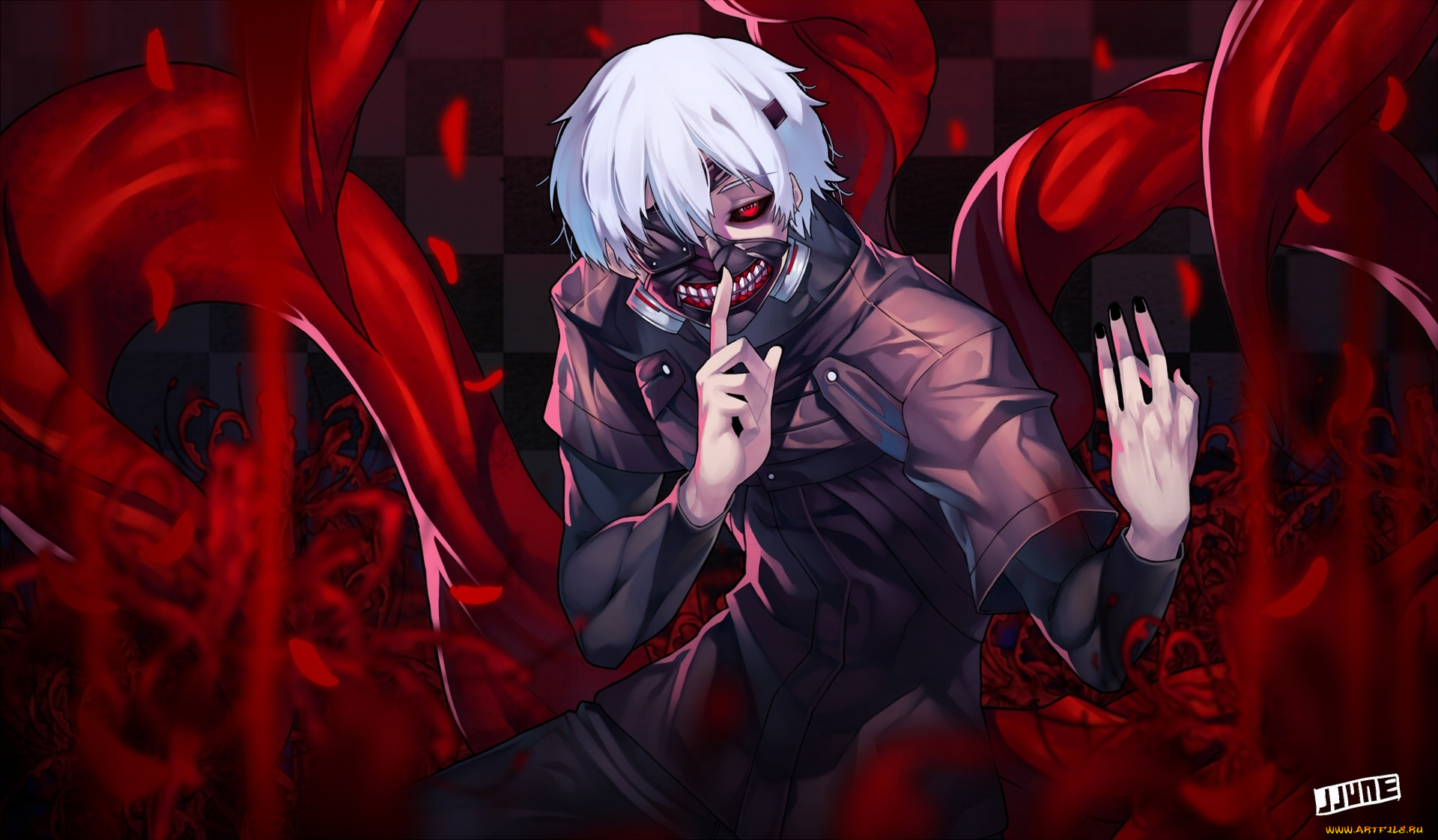 аниме, tokyo, ghoul, арт, парень, жест, kaneki, ken, tokyo, ghoul, токийский, гуль, jjune, маска