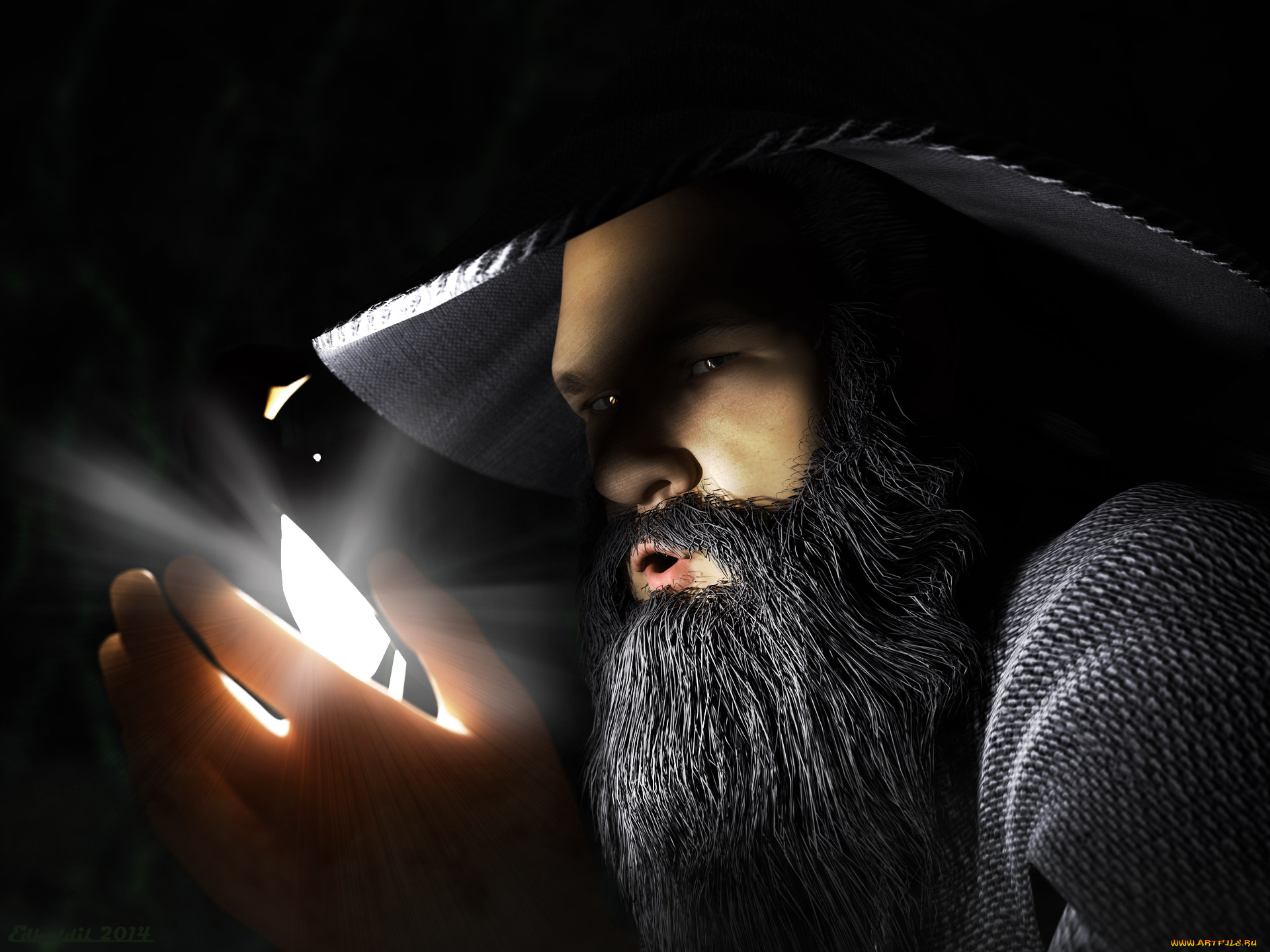 3д, графика, фантазия, , fantasy, мужчина, свет, шляпа, борода