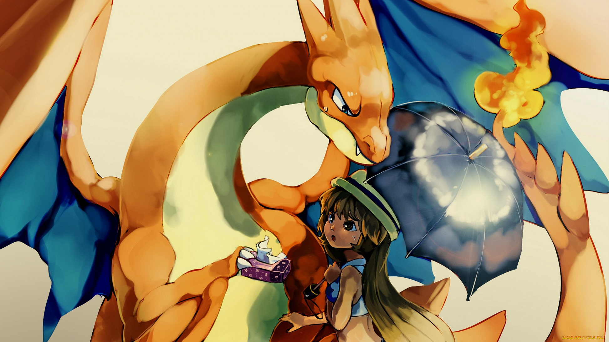 аниме, pokemon, чаризард, покемон, девушка, салфетки, арт