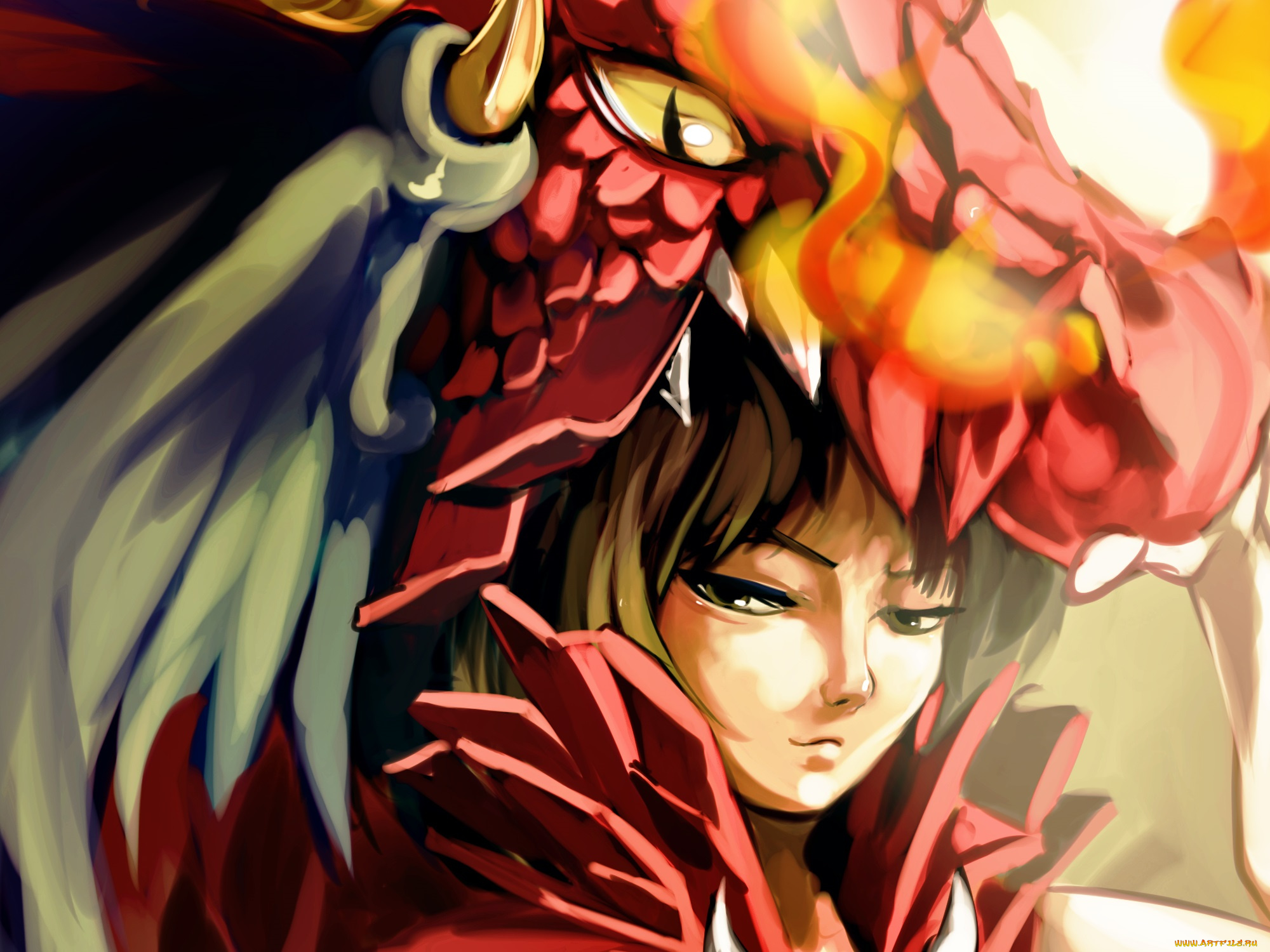 аниме, животные, , существа, глаз, дракон, девушка, портрет