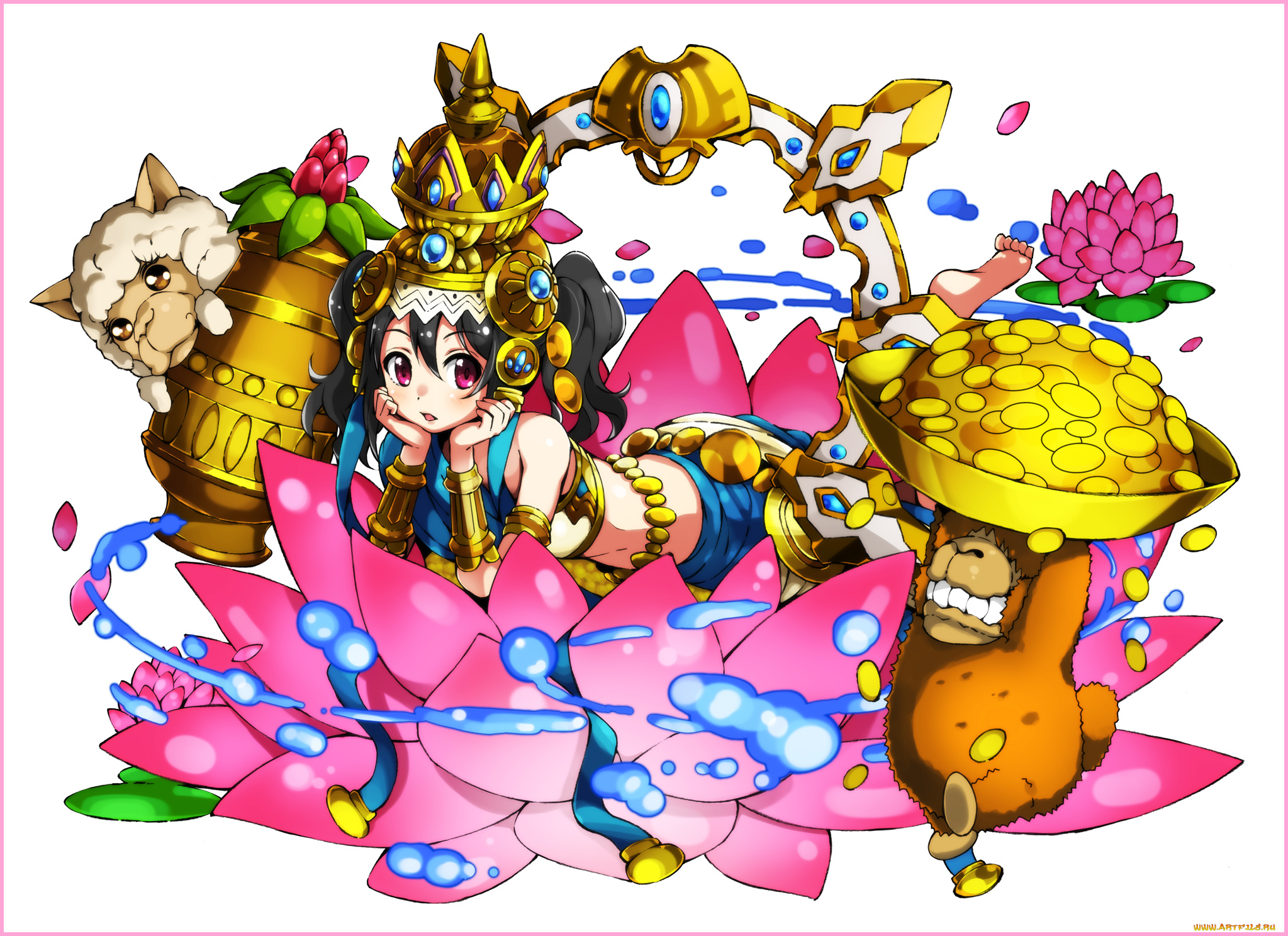 аниме, животные, , существа, yazawa, nico, взгляд, девушка, арт, nanda, rone, золото, монеты, брюнетка