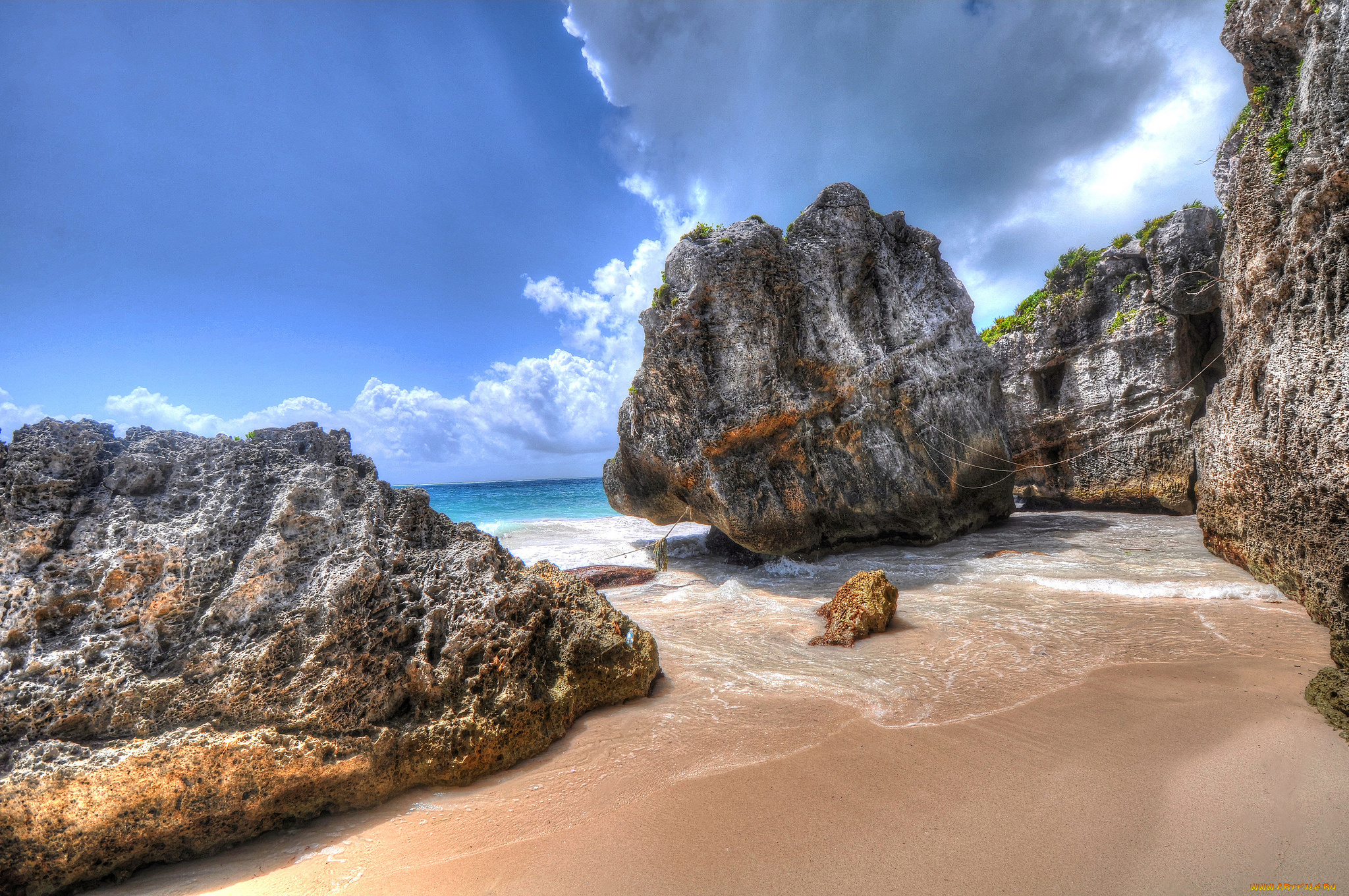 природа, побережье, пляж, скалы, океан