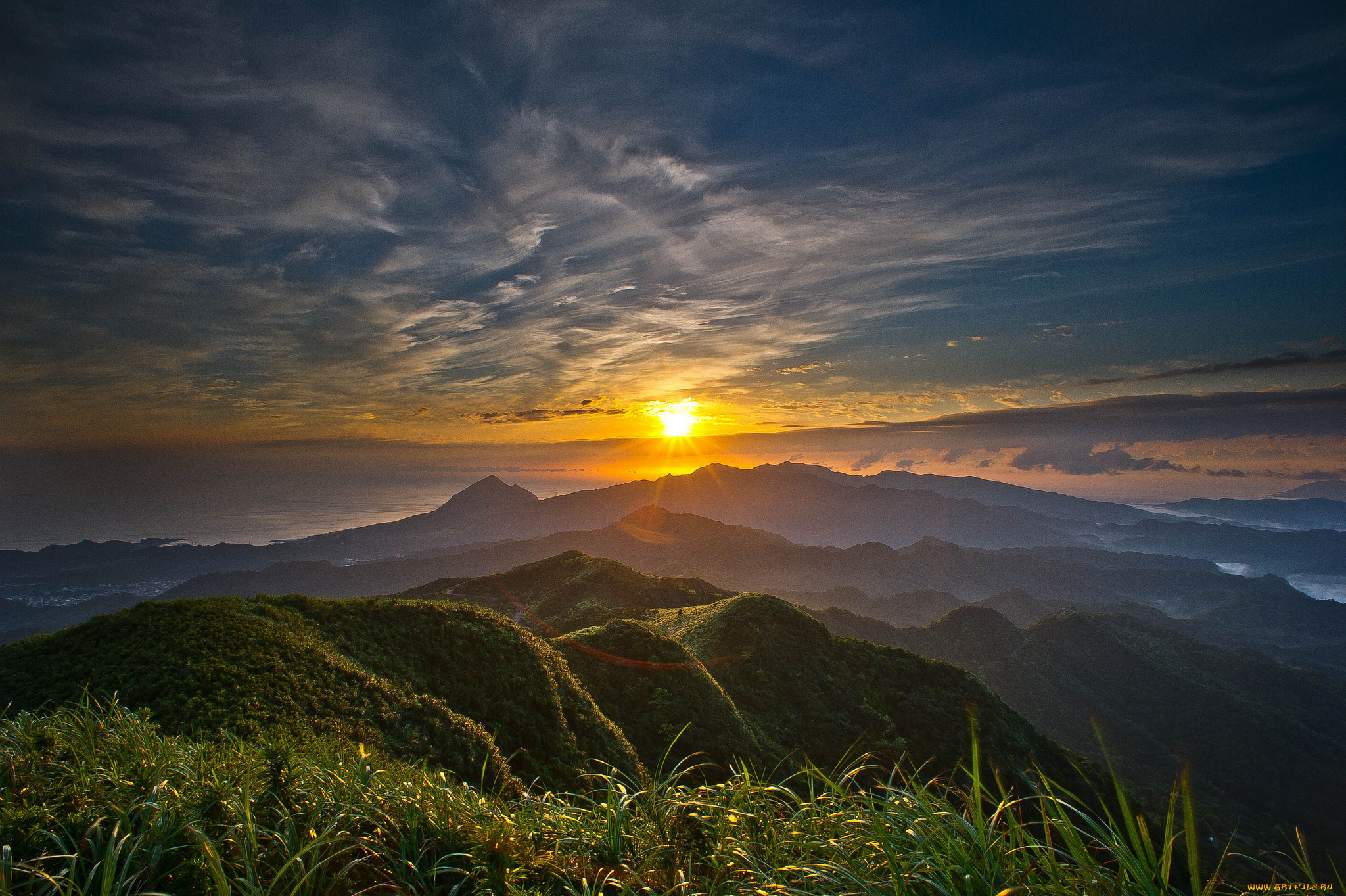 природа, восходы, закаты, облака, солнце, вид, горы
