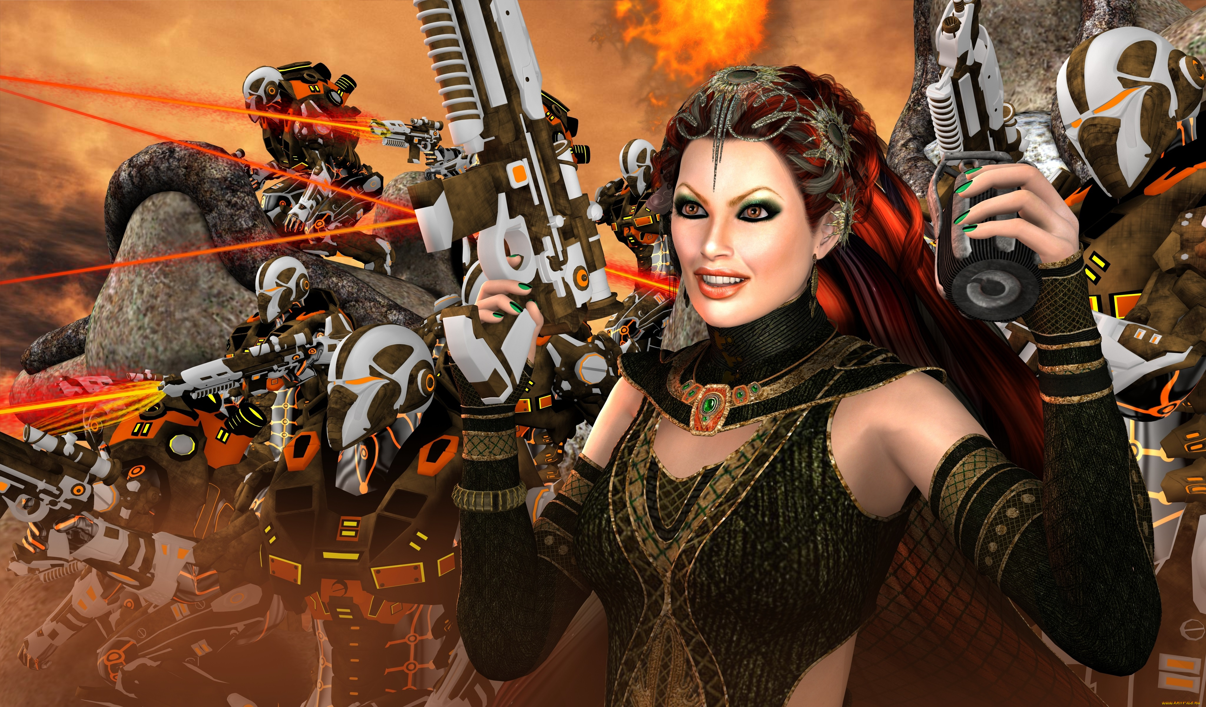 3д, графика, фантазия, , fantasy, оружие, фон, взгляд, девушка