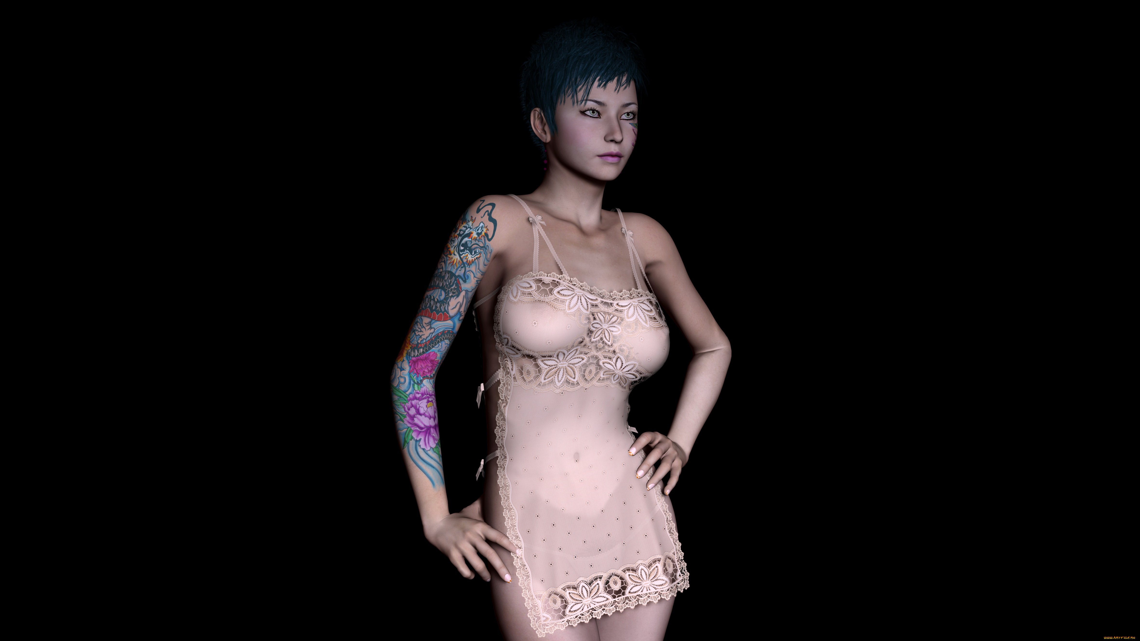 3д, графика, люди, , people, тату, фон, взгляд, девушка