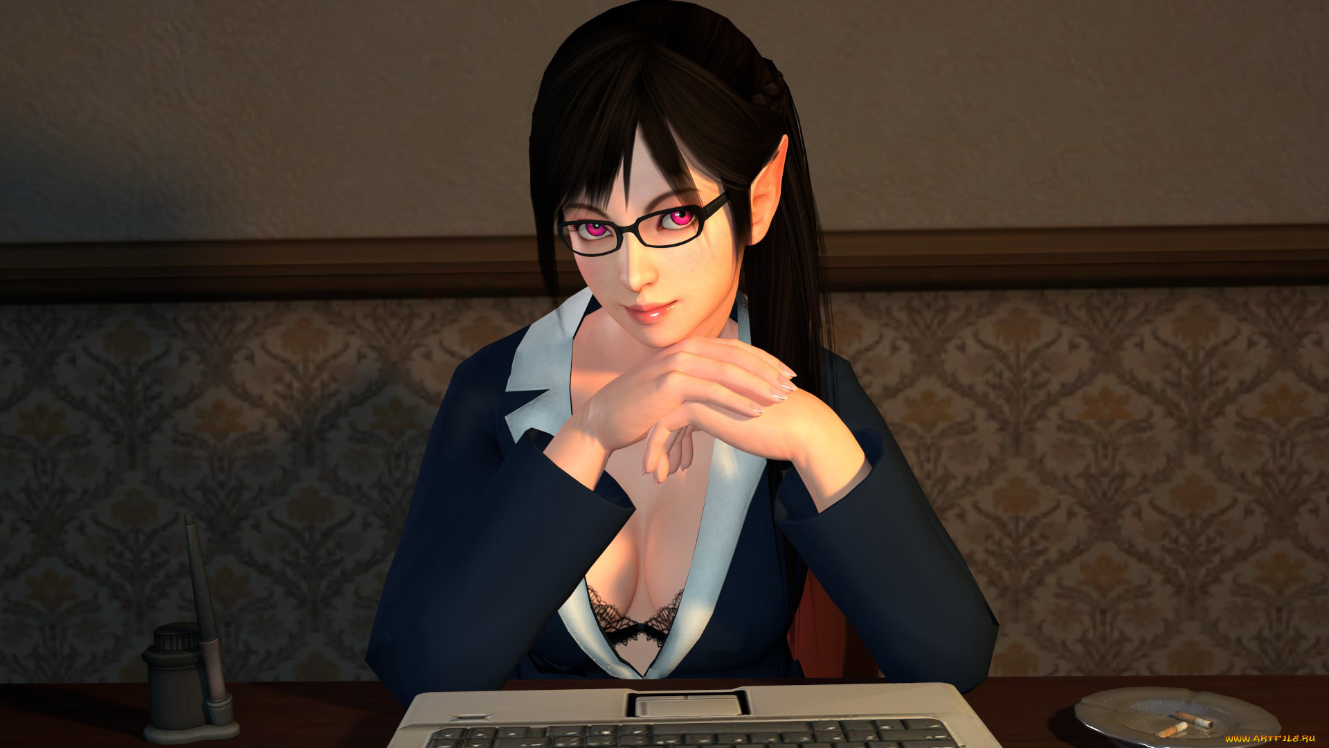 3д, графика, эльфы, , elves, девушка, взгляд, фон