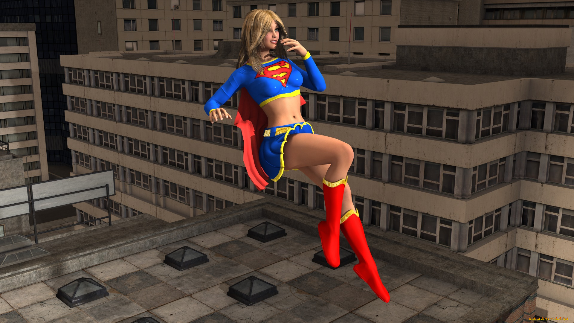 3д, графика, люди, , people, девушка, взгляд, фон, супермен, город