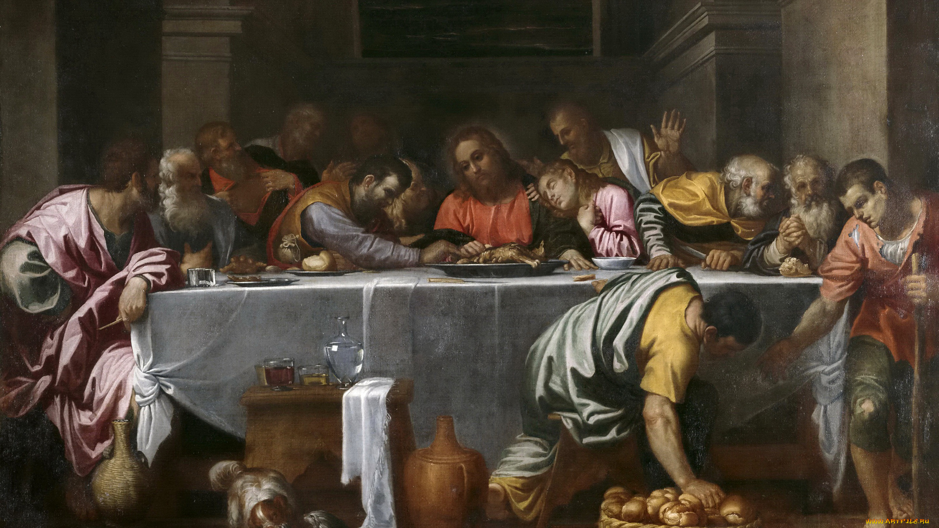 agostino, carracci, рисованное, живопись, религия, мифология, тайная, вечеря, картина