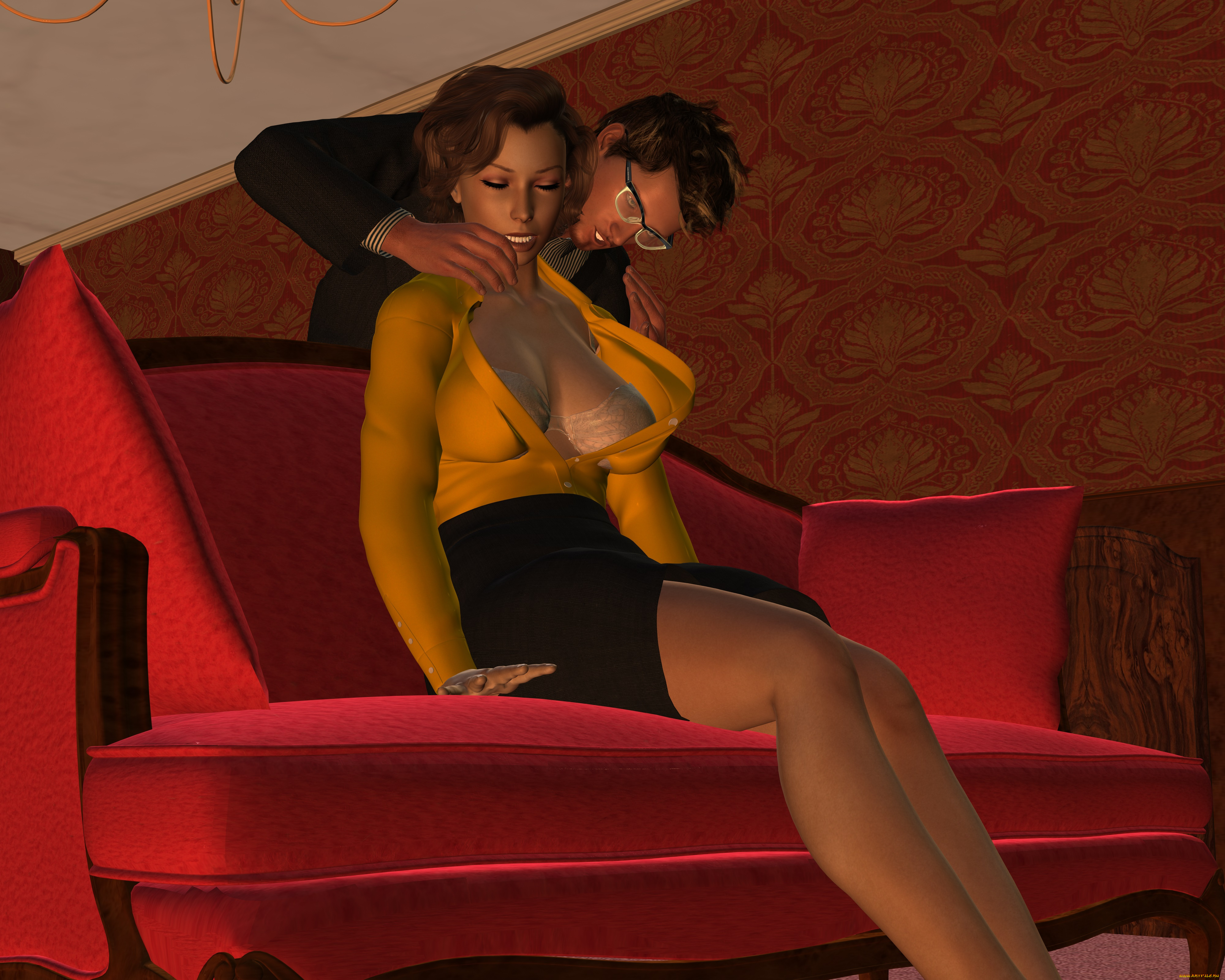 3д, графика, фантазия, , fantasy, фон, взгляд, девушка, интерьер, мужчина