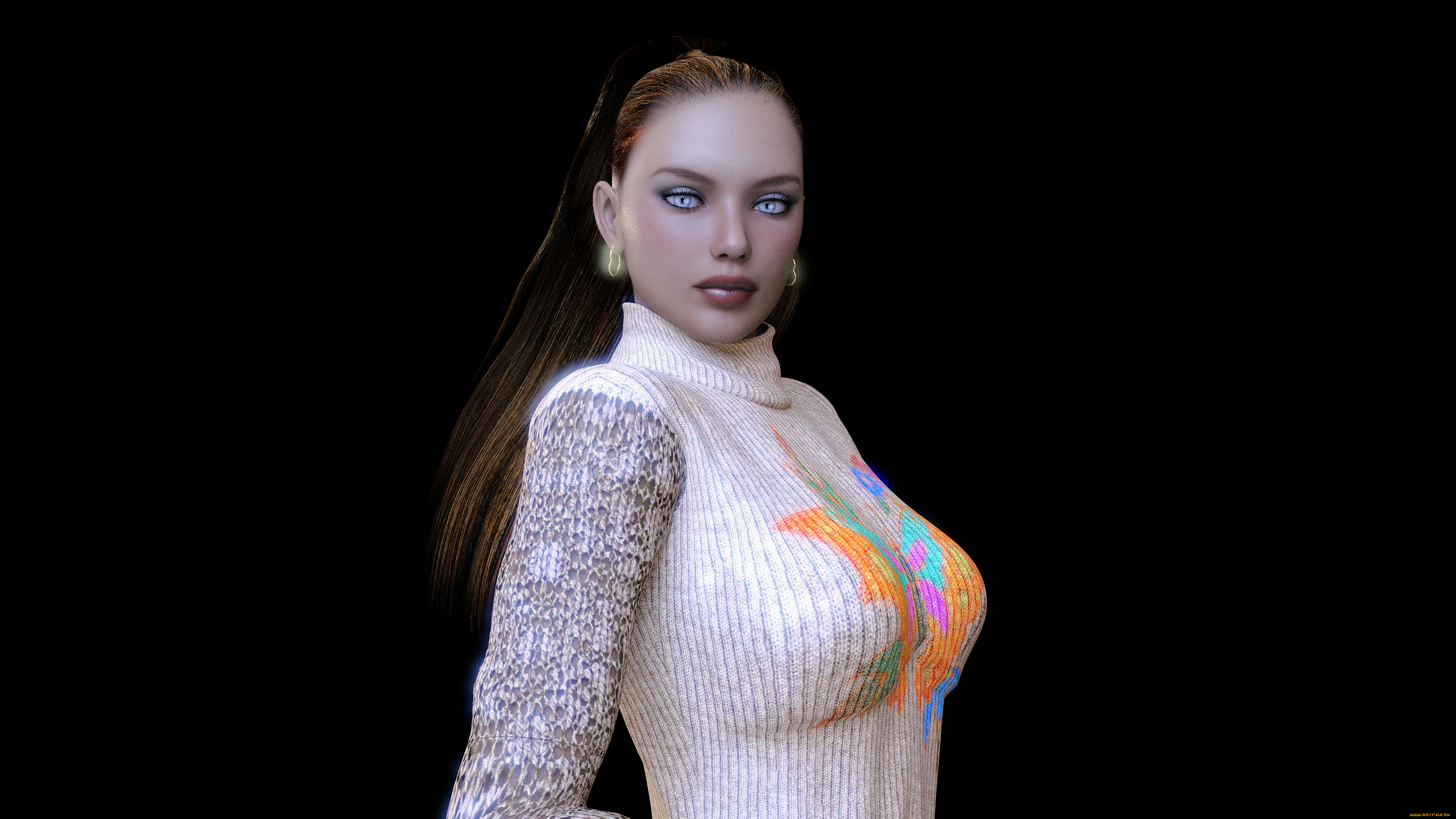 3д, графика, люди, , people, девушка, взгляд, фон