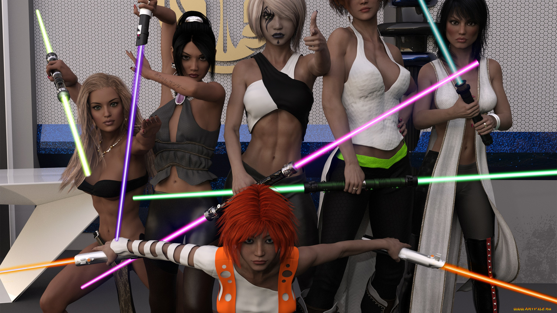 3д, графика, фантазия, , fantasy, девушки, взгляд, фон