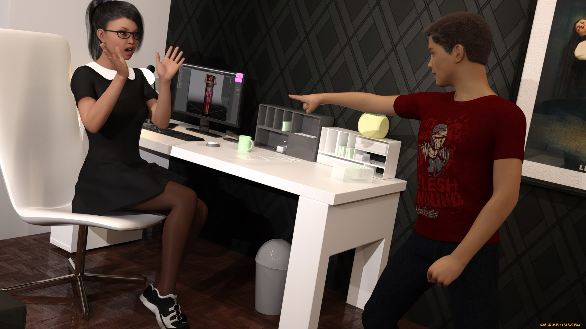 3д, графика, люди, , people, девушка, взгляд, фон, парень