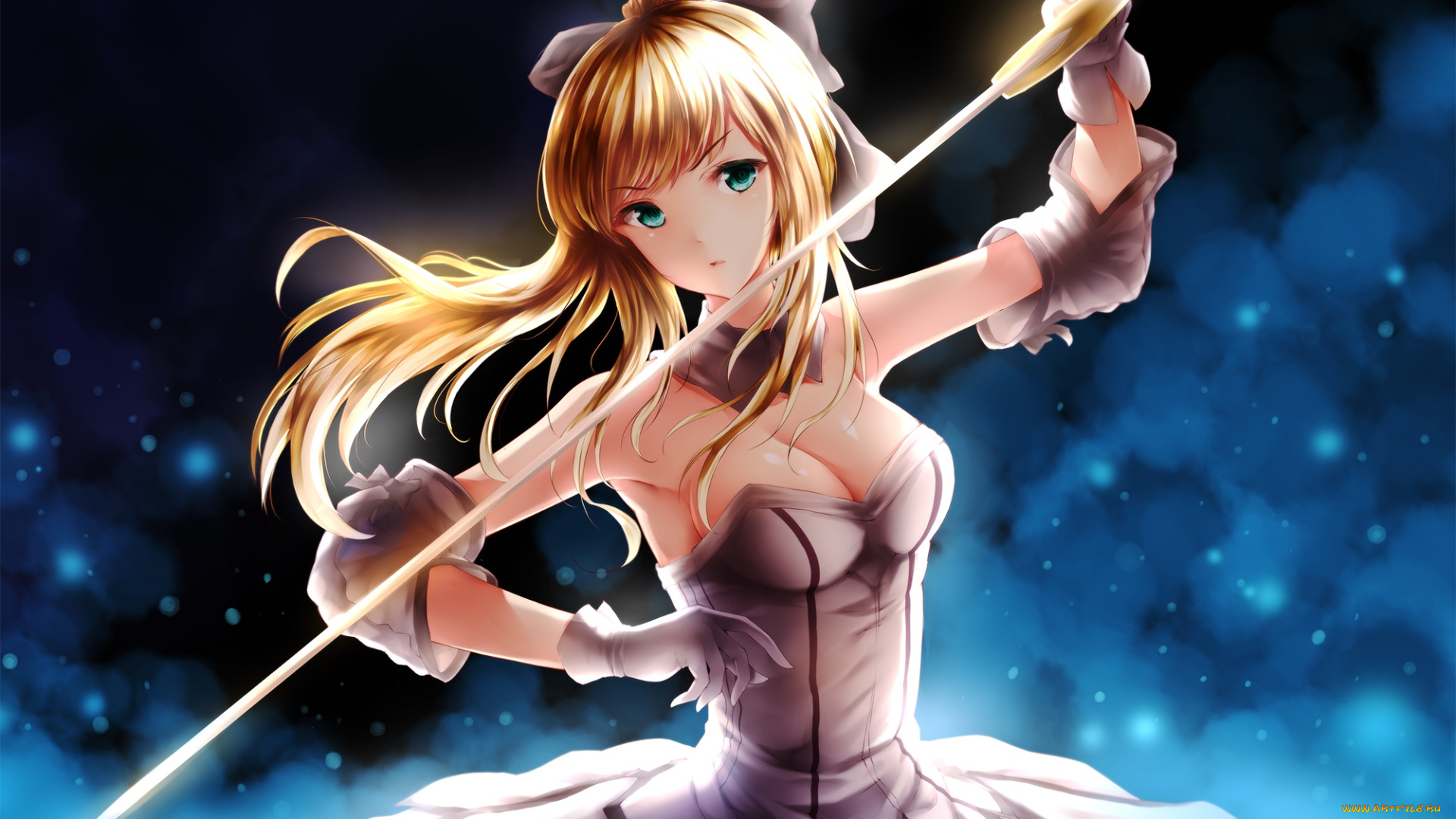 аниме, fate, stay, night, девушка, взгляд, фон