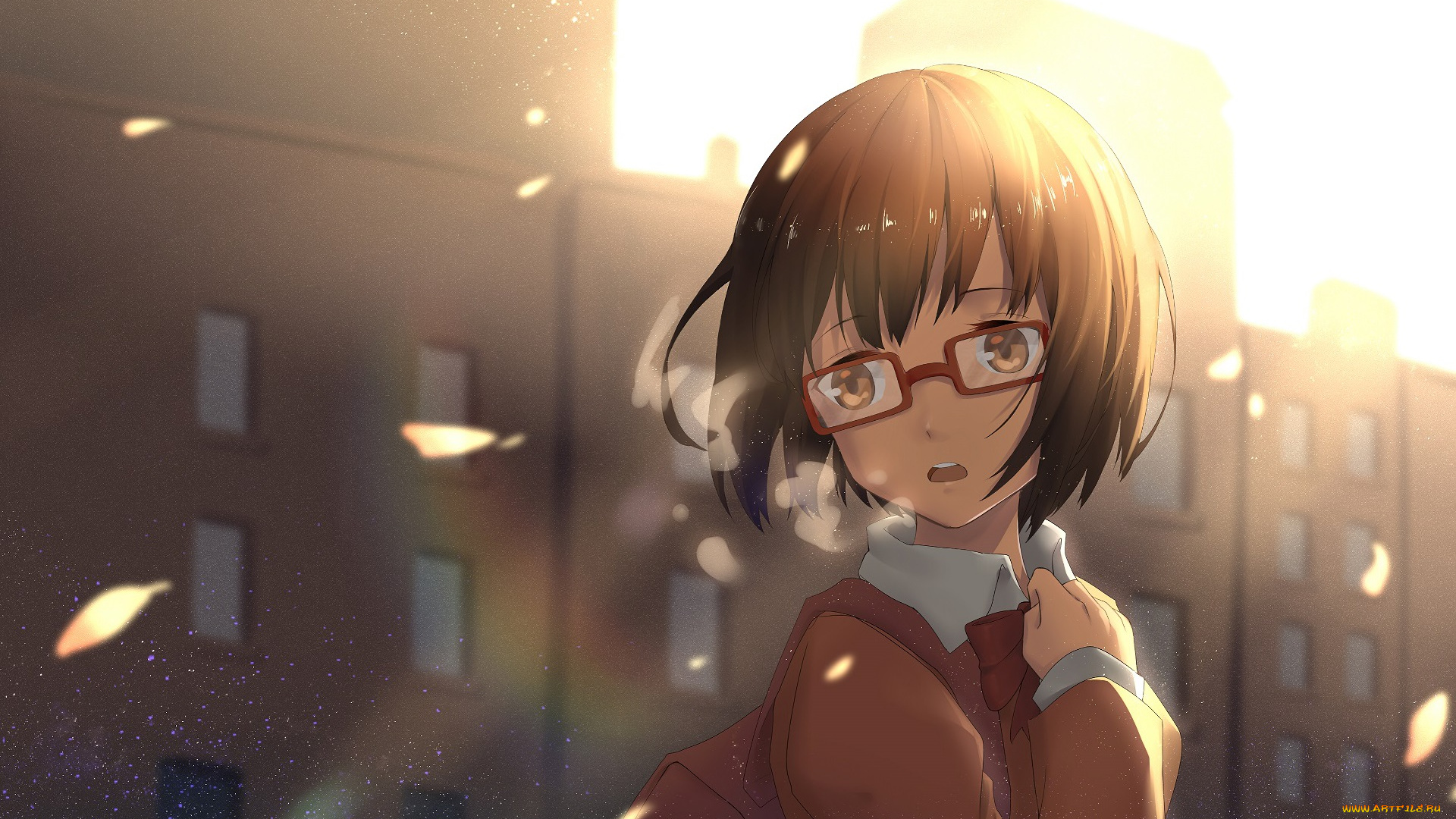 аниме, город, , улицы, , здания, фон, взгляд, девушка