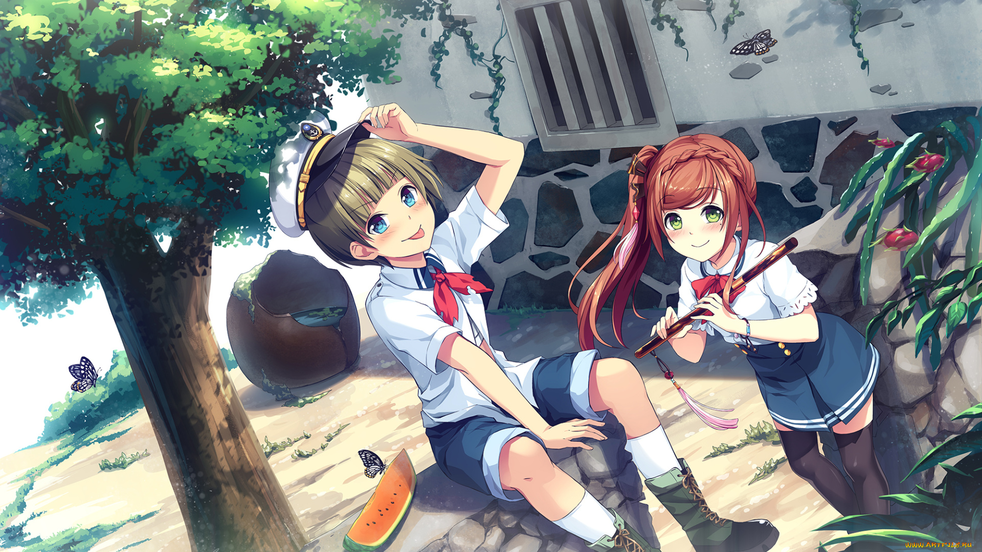 аниме, unknown, , другое, взгляд, фон, девушка, парень