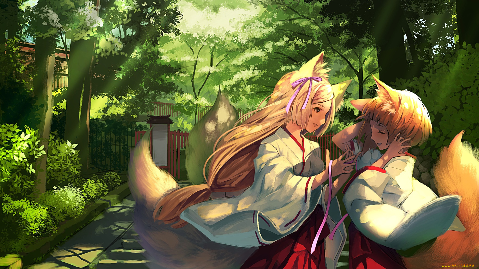 аниме, животные, , существа, девушка, взгляд, фон